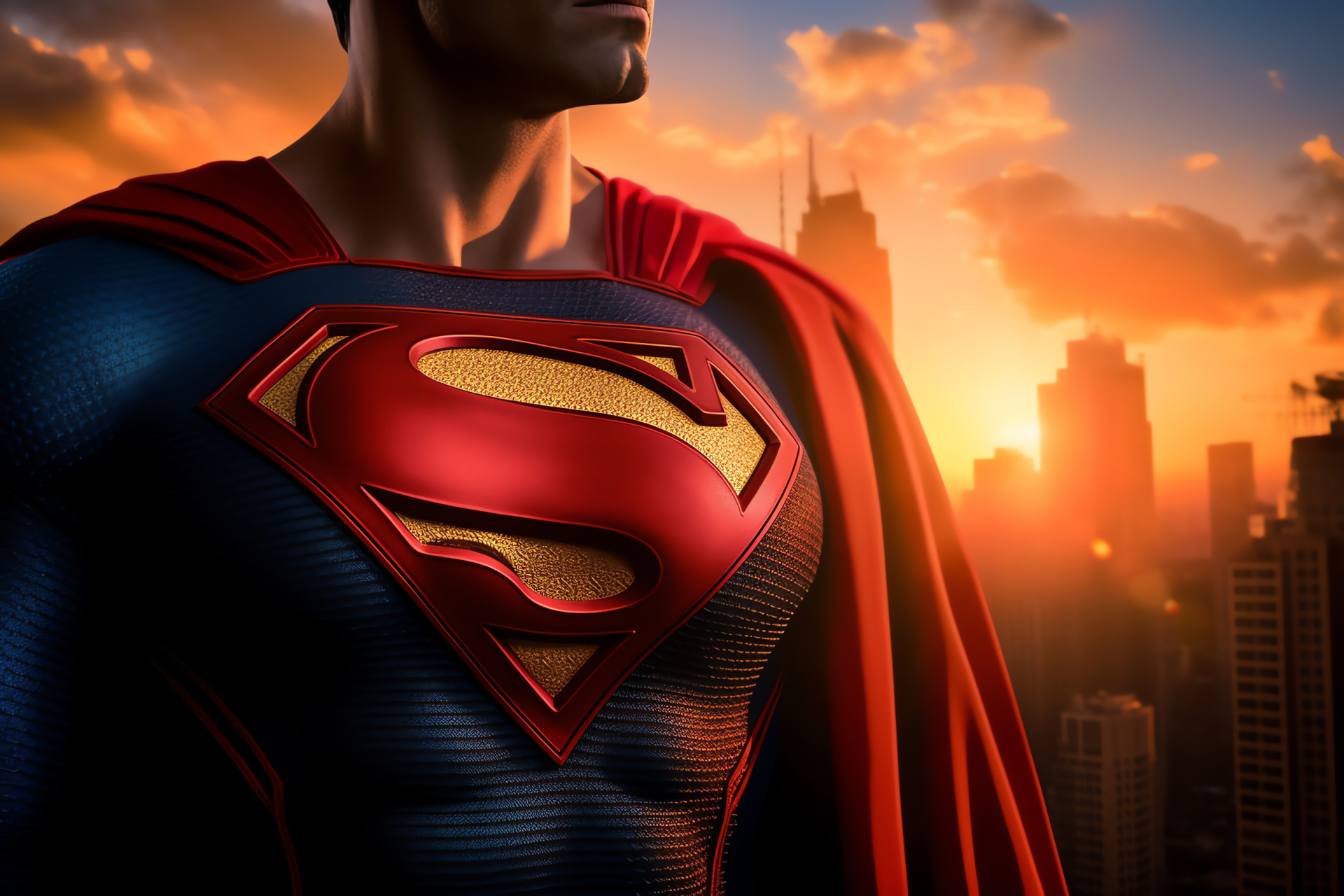 New Superman films, Man of Steel, Urban Metropolis skyline, Dusk ambiance, Rays of sunset, HD Desktop Wallpaper