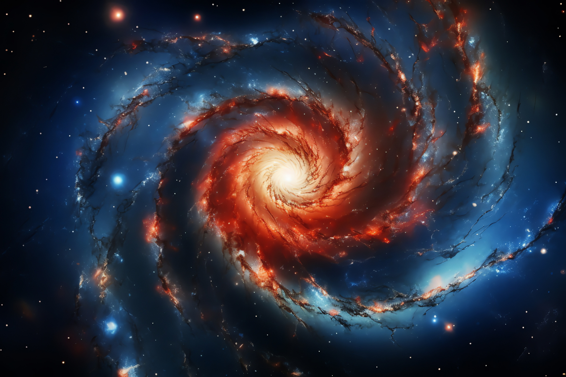 Spiral cosmos, M81 galaxy, direct galactic perspective, rotational symmetry, stellar nucleus, HD Desktop Wallpaper