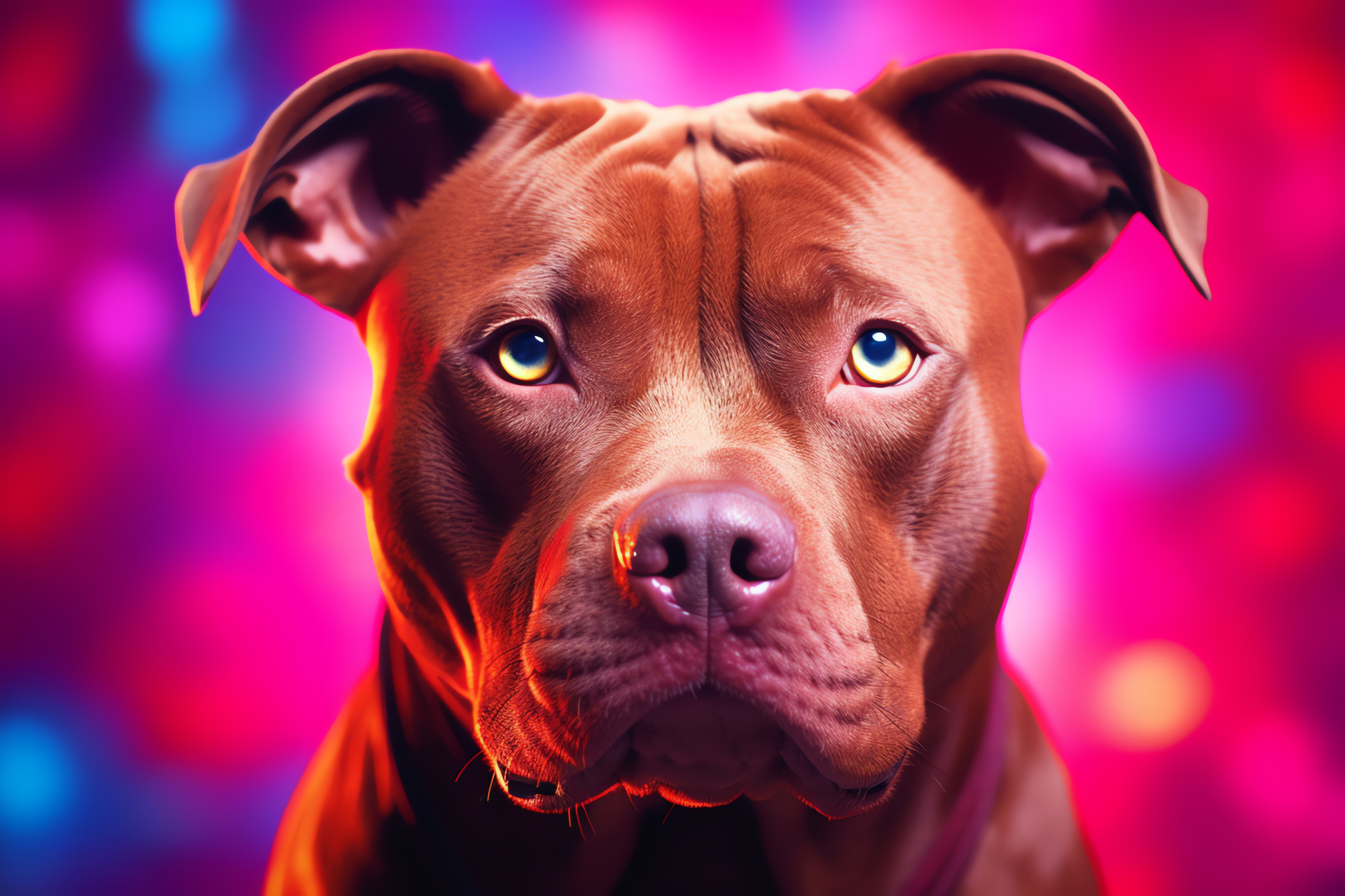 Red Nose Pitbull named Luna, detailed close-up, bicolor coat pattern, visually striking triple-color platform, HD Desktop Image