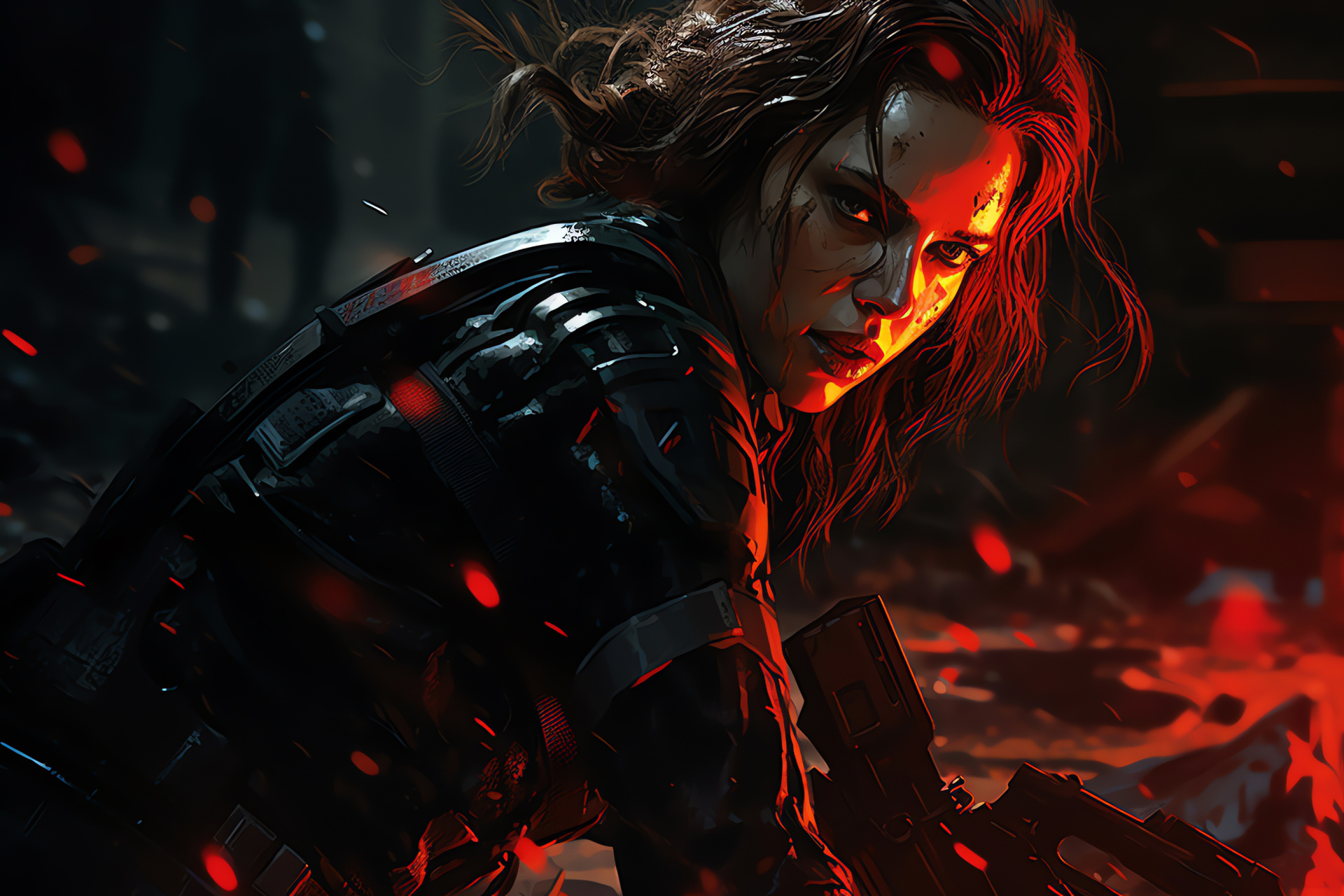 Scarlett Johansson portrayal, Natasha Romanoff in action, Battle readiness, Foe engagement, Display of power, HD Desktop Image