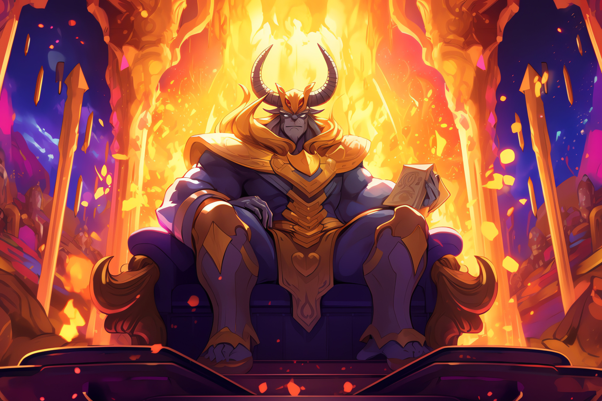 King Asgore, Royal chamber, Lavished decorations, Dominant ruling figure, Illuminated hold, HD Desktop Image