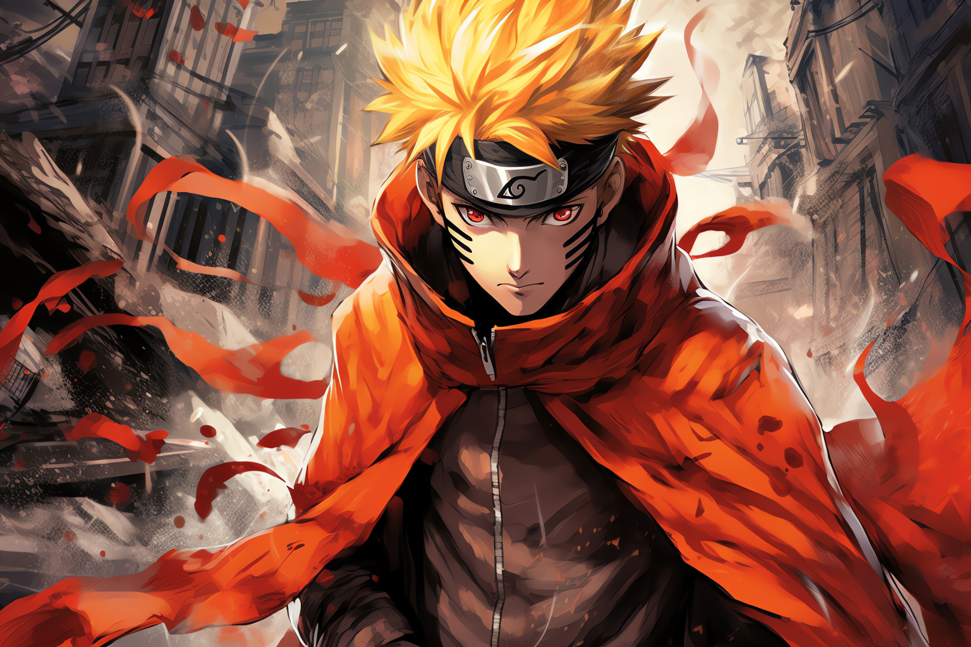 Naruto Uzumaki, Ferocious form, Destructive energy, Chaotic whirlwind, Post-apocalyptic setting, HD Desktop Wallpaper