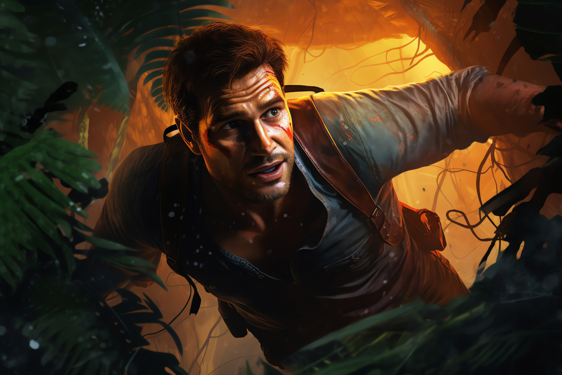 Nathan Drake's journey, dense Amazonian setting, sacred structure, legendary artifact, action-packed experience, HD Desktop Wallpaper