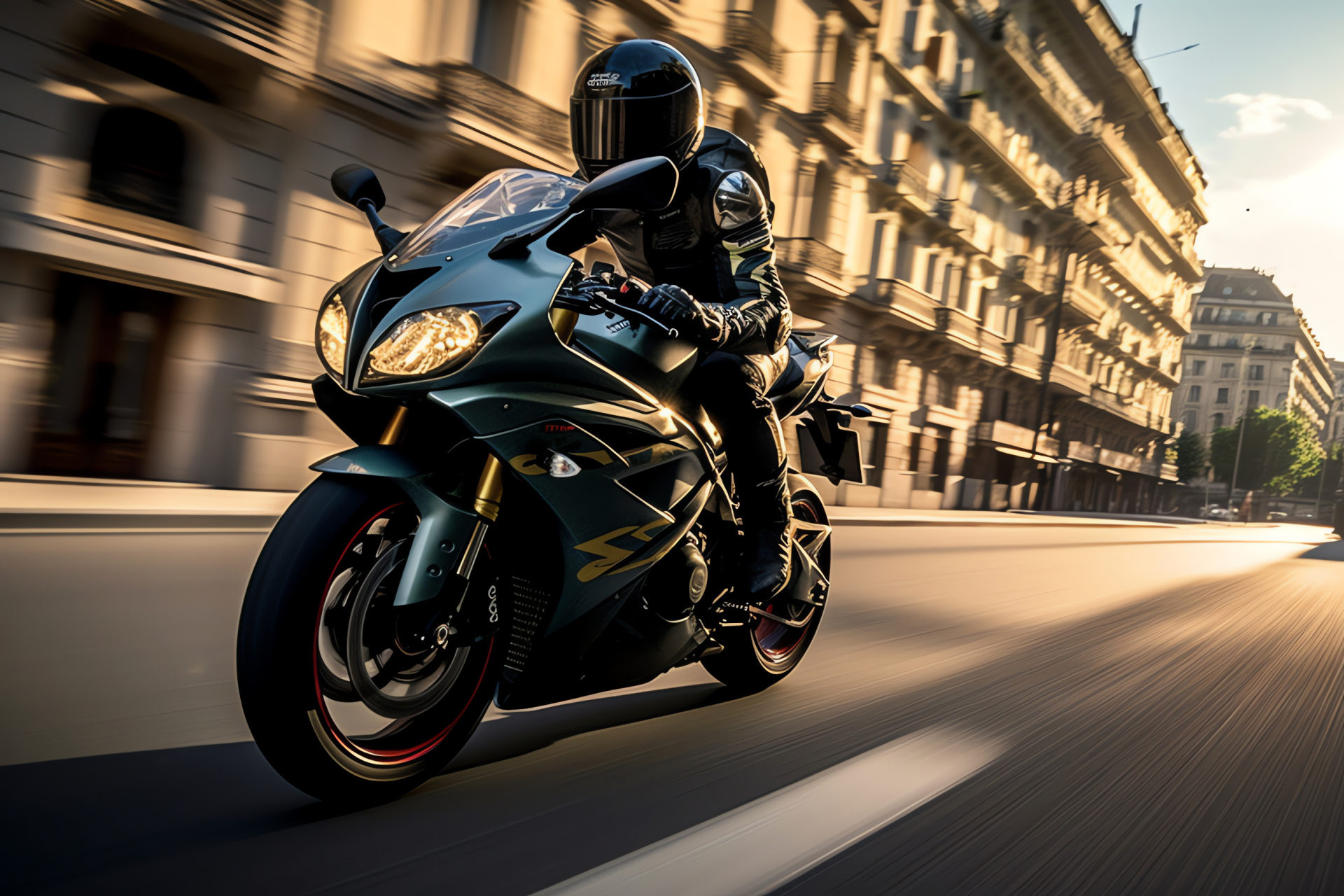 Suzuki GSXR 750 in Milan, Italian cityscape, Motorbike dynamic shot, Urban traffic exploration, Metropolitan cycling, HD Desktop Image