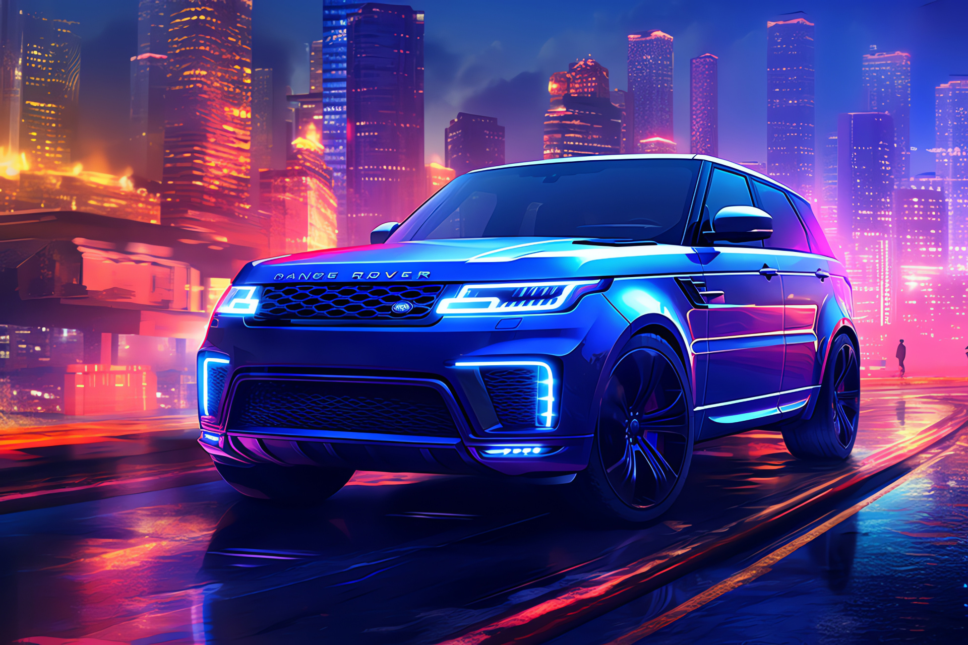 Range Rover Sport 2018, Urban skyline, Metropolitan illumination, Automotive design, Luxury SUV, HD Desktop Image