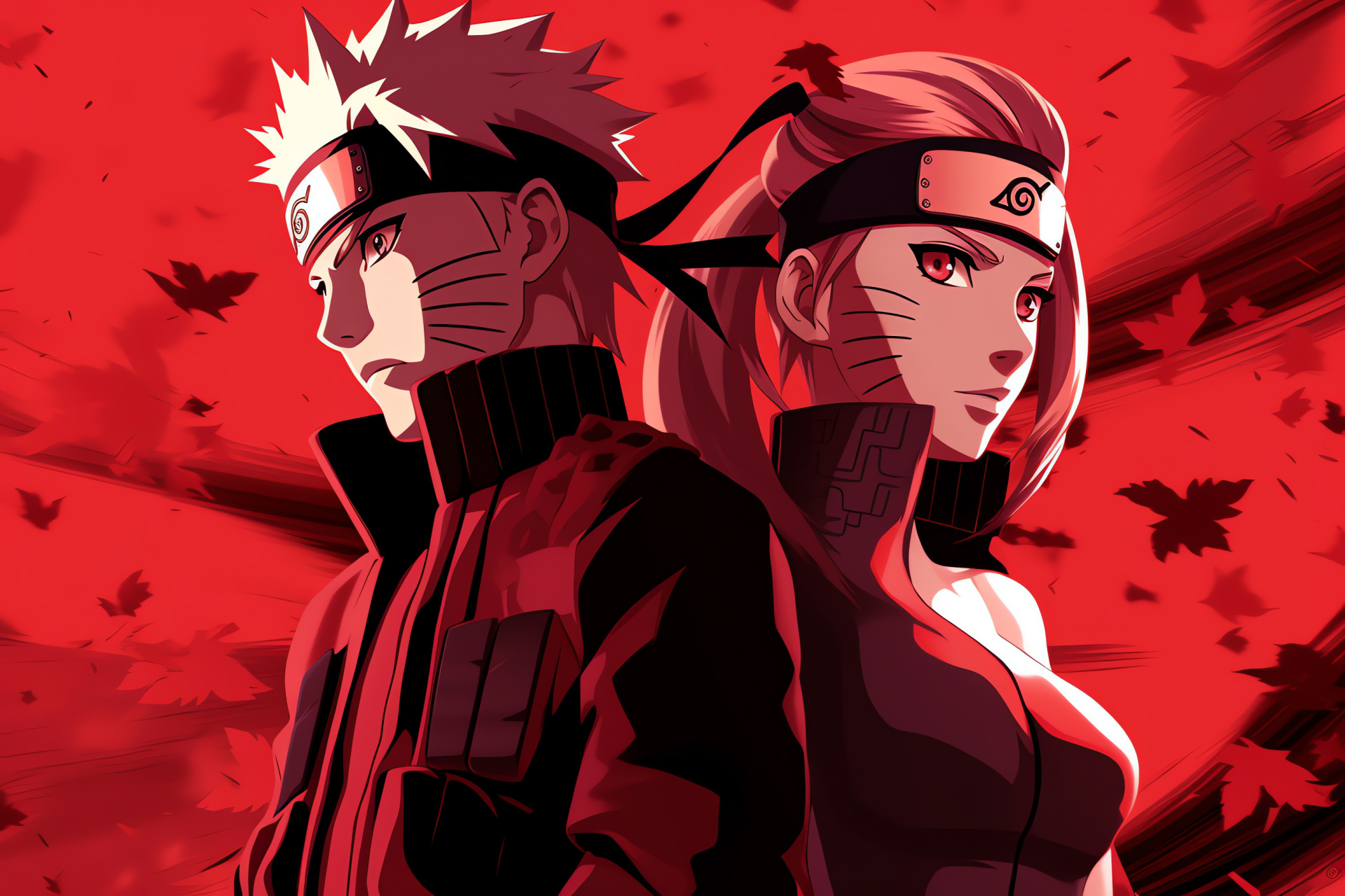 Naruto Uzumaki, Sakura Haruno, animated characters, powerful stance, bright backdrop, HD Desktop Wallpaper