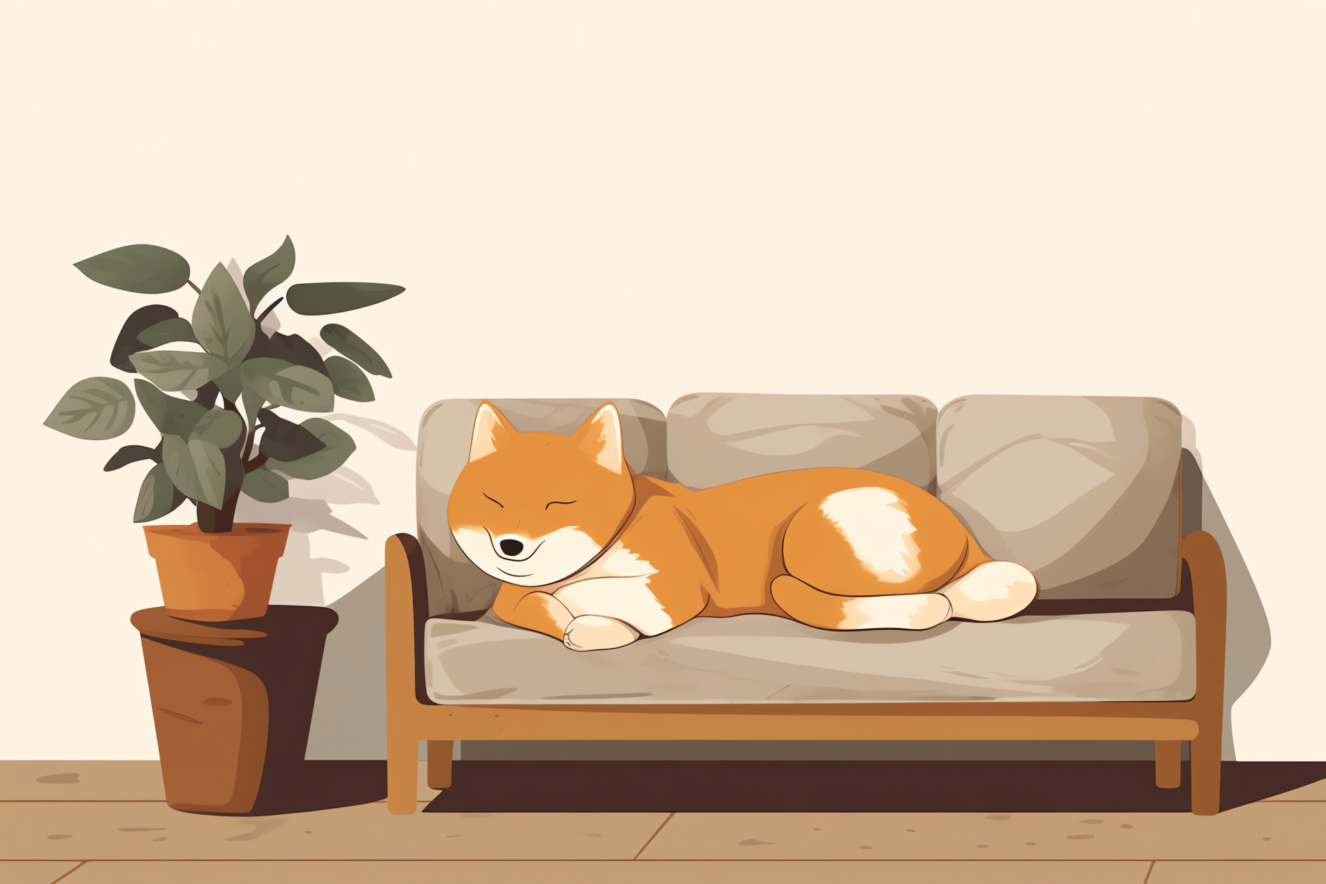 Domestic Shiba Inu, Relaxation scene, Home setting, Cozy canine, Peaceful repose, HD Desktop Wallpaper