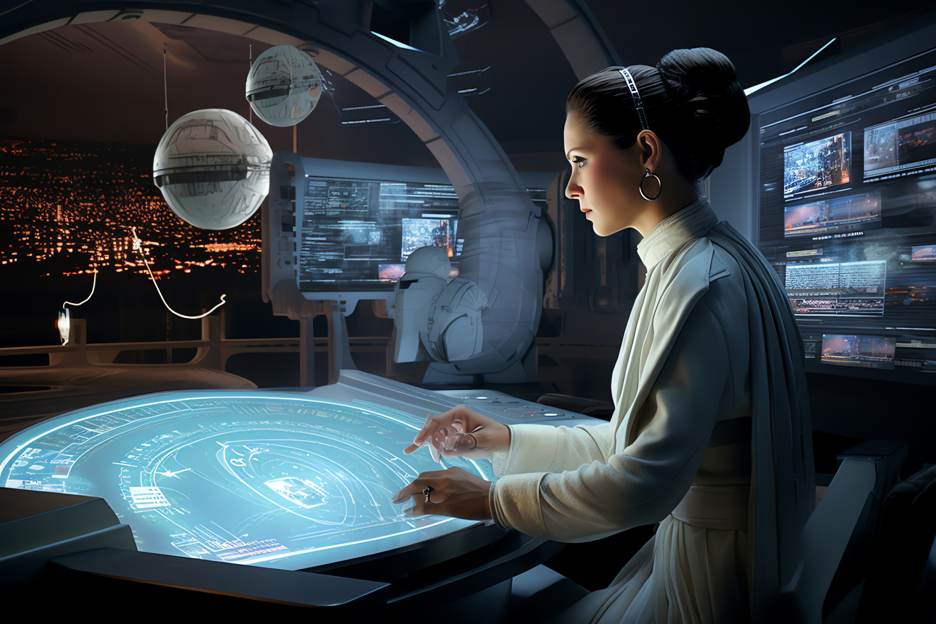 Princess Leia briefing, Holographic strategy, Rebel Alliance leaders, Yavin 4 tactical summit, Star Wars lore, HD Desktop Wallpaper