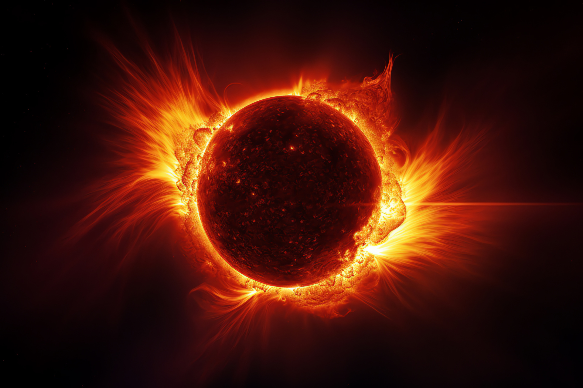 Planet Eclipse event, Space spectacle, Celestial alignment, Cosmic flares, Celestial event in the sky, HD Desktop Image