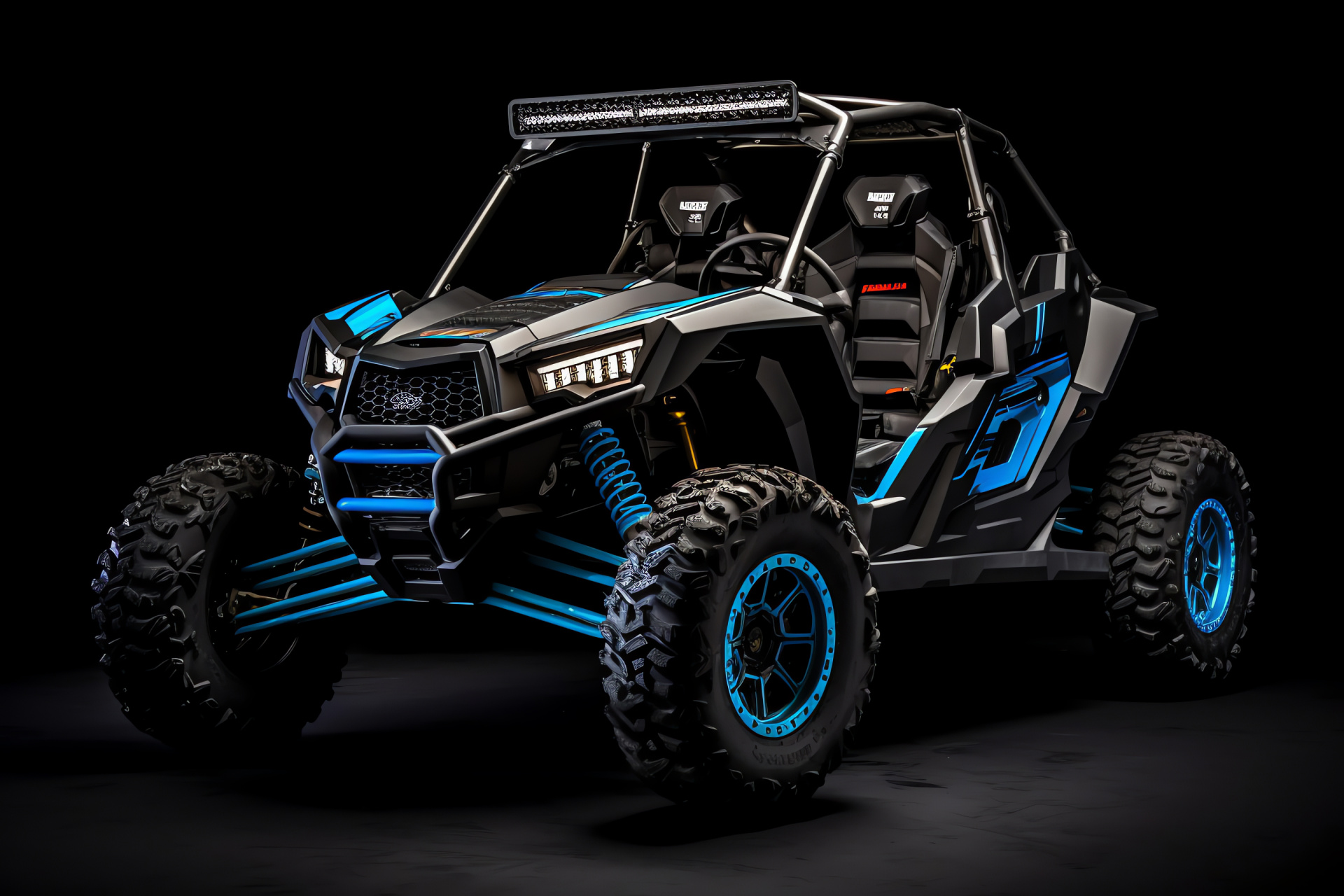 Single-seat Polaris Rzr, RS1 Turbo model, Off-road racing, Energetic blue scheme, Adrenaline sport, HD Desktop Image