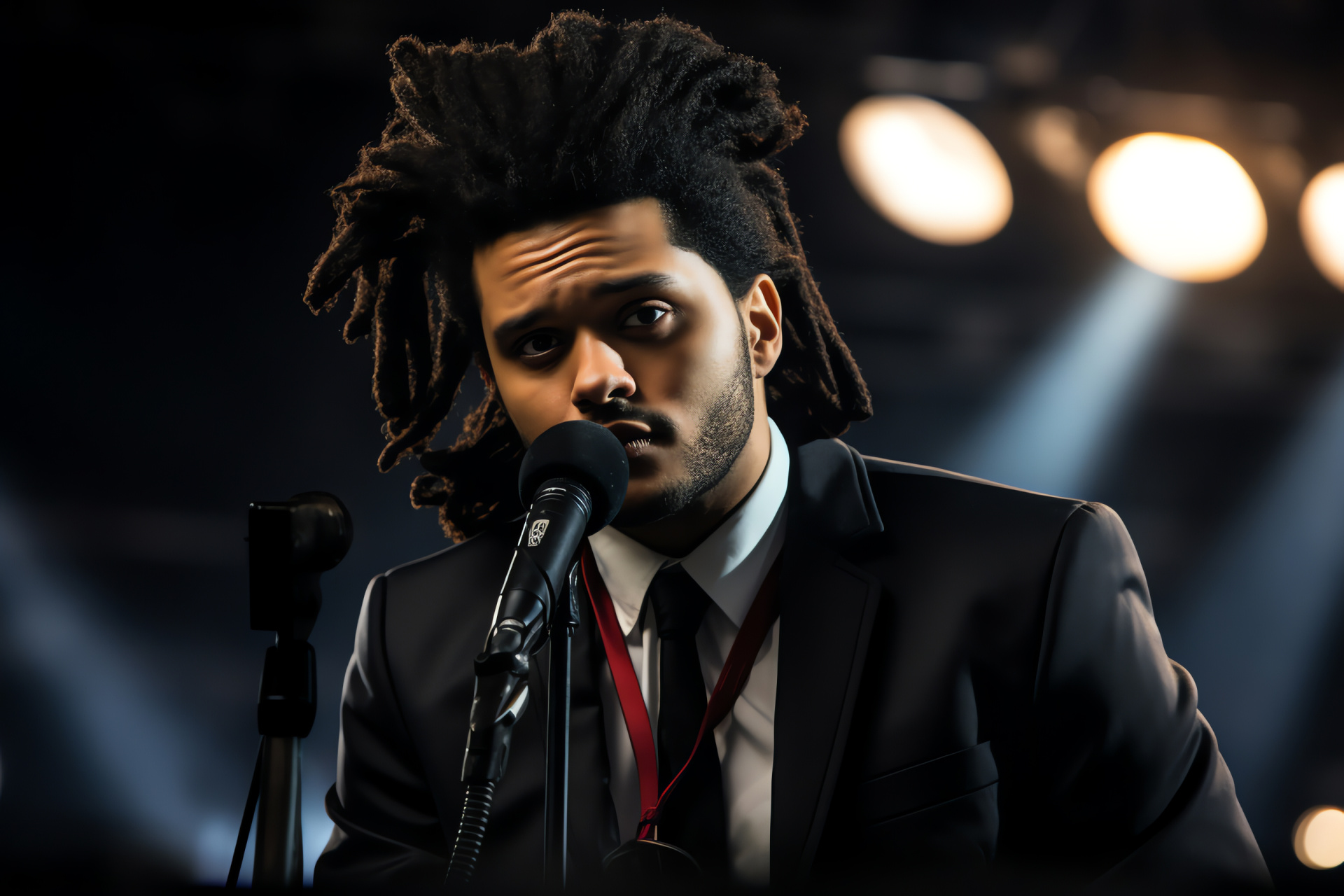 The Weeknd, Recording artist, Stage presence, Dark attire, Performance microphone, HD Desktop Wallpaper