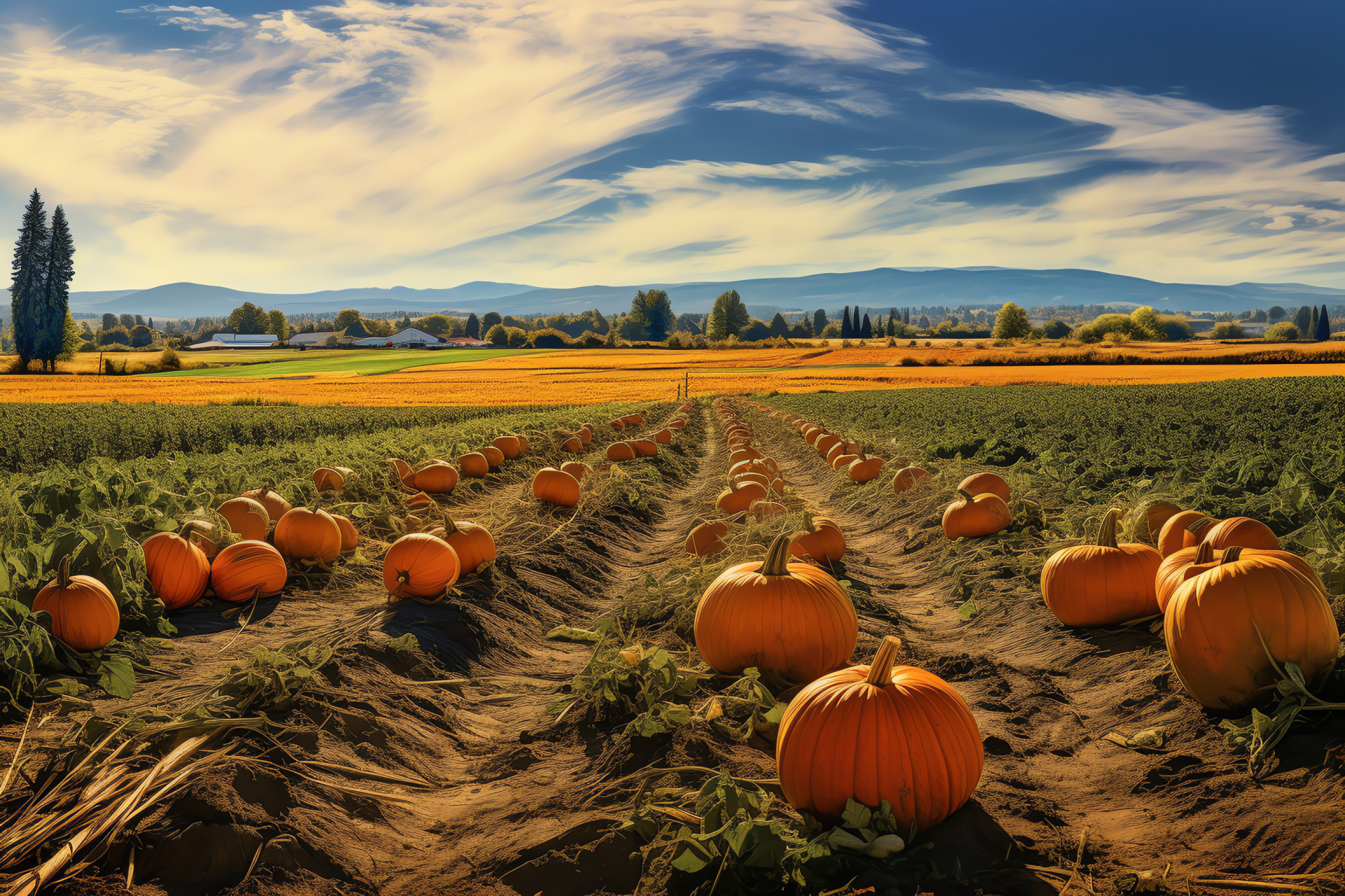 Gourd collection, Rolling rural landscape, Autumnal colors, Diversity in nature, Harvest time, HD Desktop Wallpaper