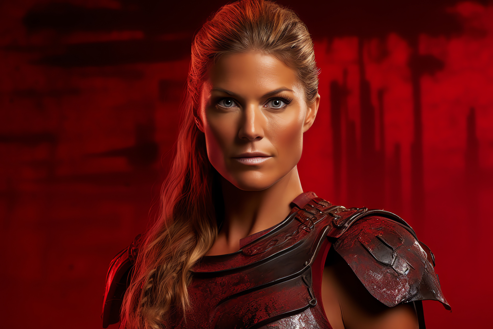 Ellen Hollman, Saxa, Spartacus show, Red canvas, Combat attire, HD Desktop Image