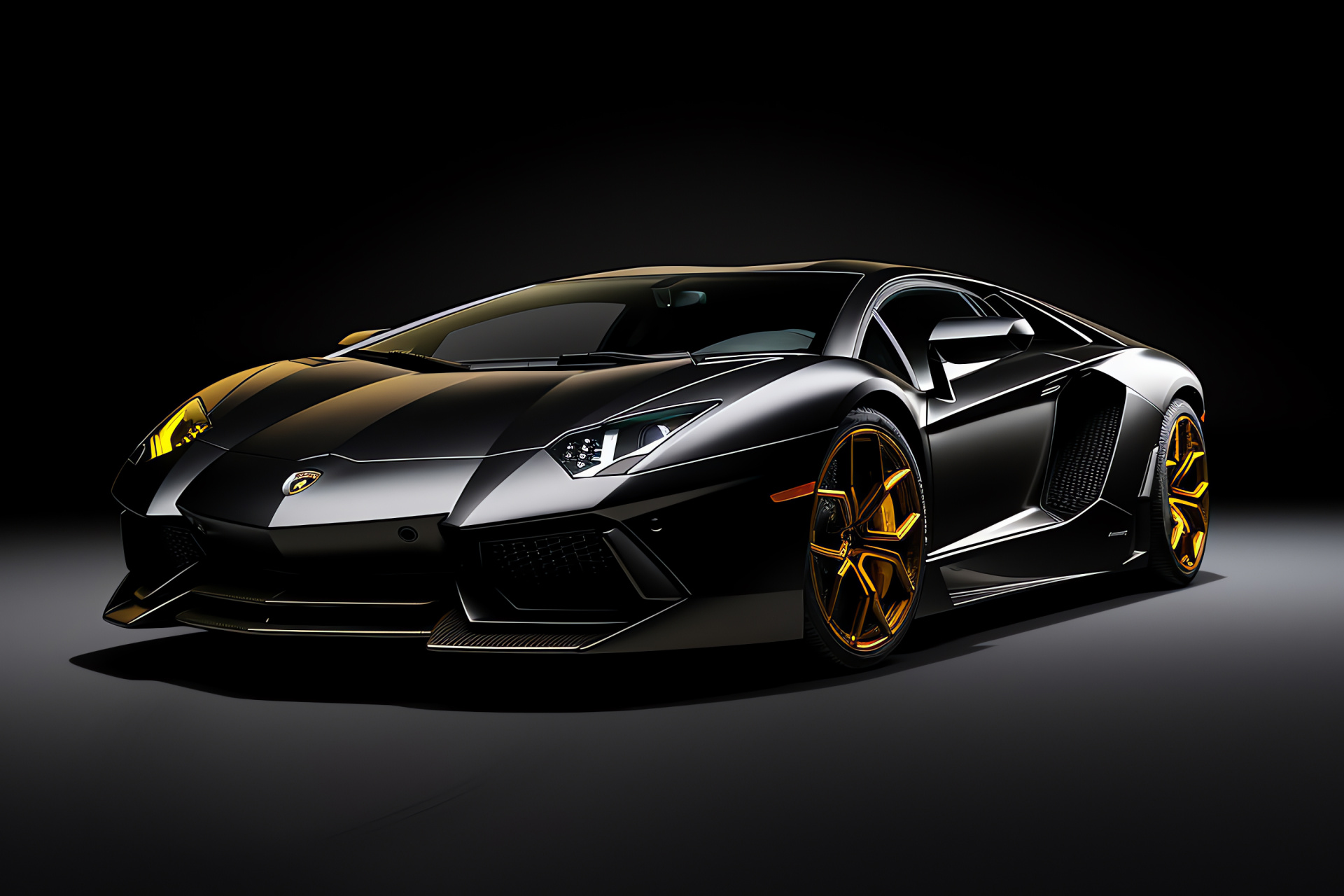 Lamborghini Aventador Ultimae, High-impact car photography, Last Aventador series, Sumptuous yellow details, Black setting contrast, HD Desktop Image