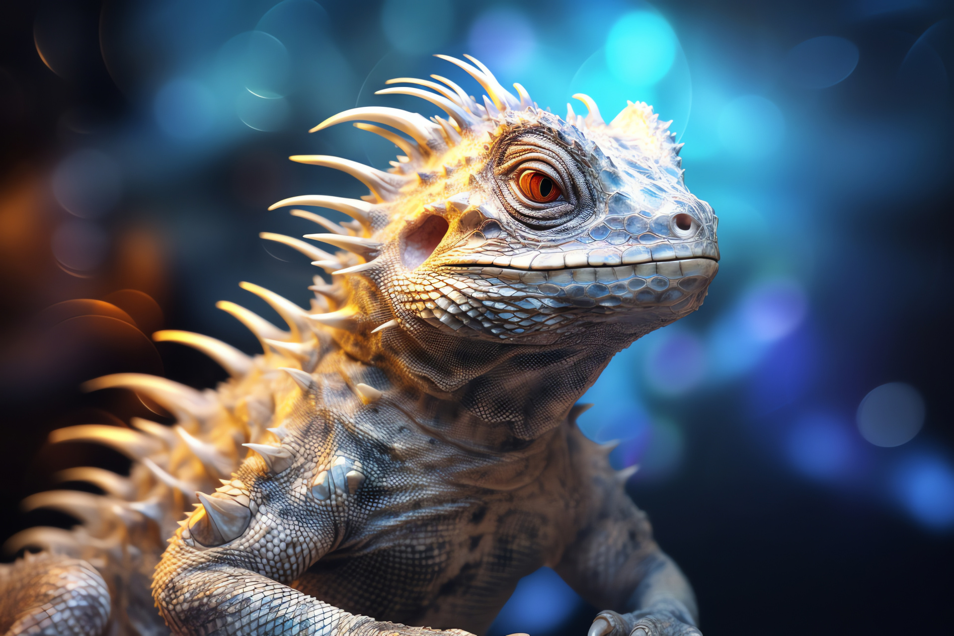 Tuatara, prehistoric lizard, reptile textured scales, lizard ancient lineage, intricate glowing detail, HD Desktop Wallpaper