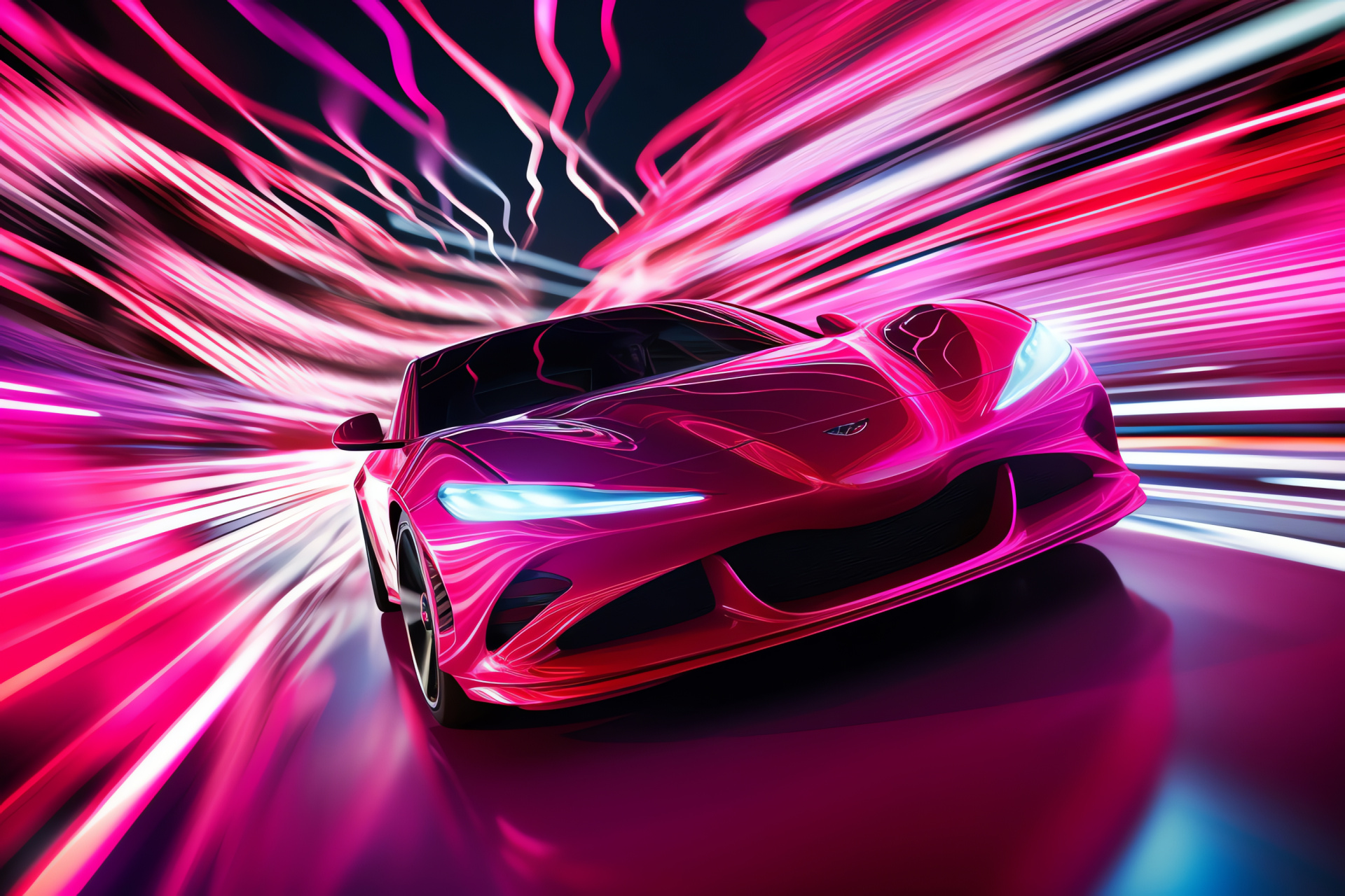 Compact pink car, Urban vehicle style, Dynamic light spiral, Energy and style, Modern design influence, HD Desktop Wallpaper