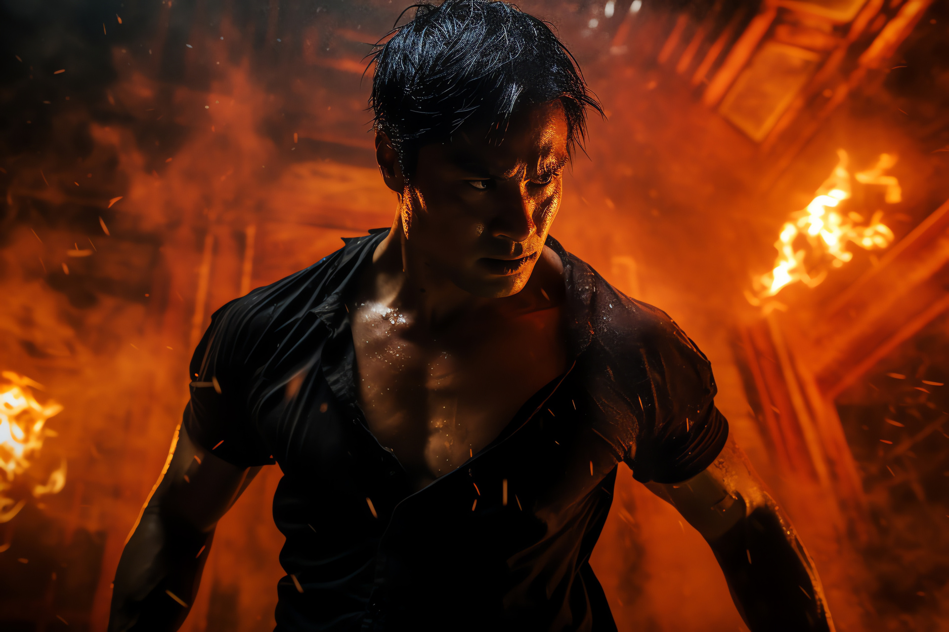 Martial arts actor, Muay Thai champion, Intense martial artist, Action movie, Peppered stubble, HD Desktop Image