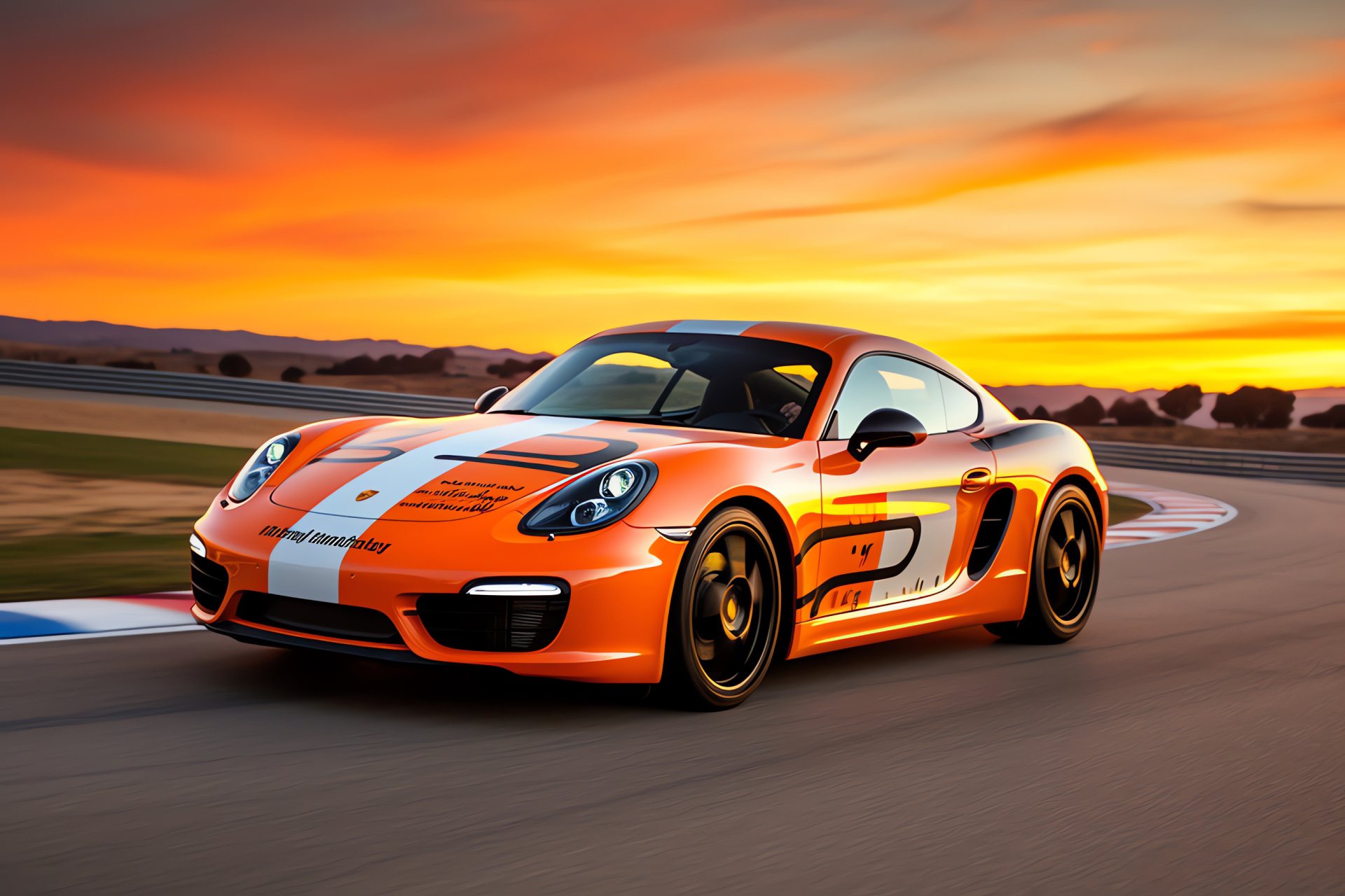 Porsche Cayman R at Laguna Seca, Track dynamics, Racing heritage, Dusk ambiance, Competition graphics, HD Desktop Image
