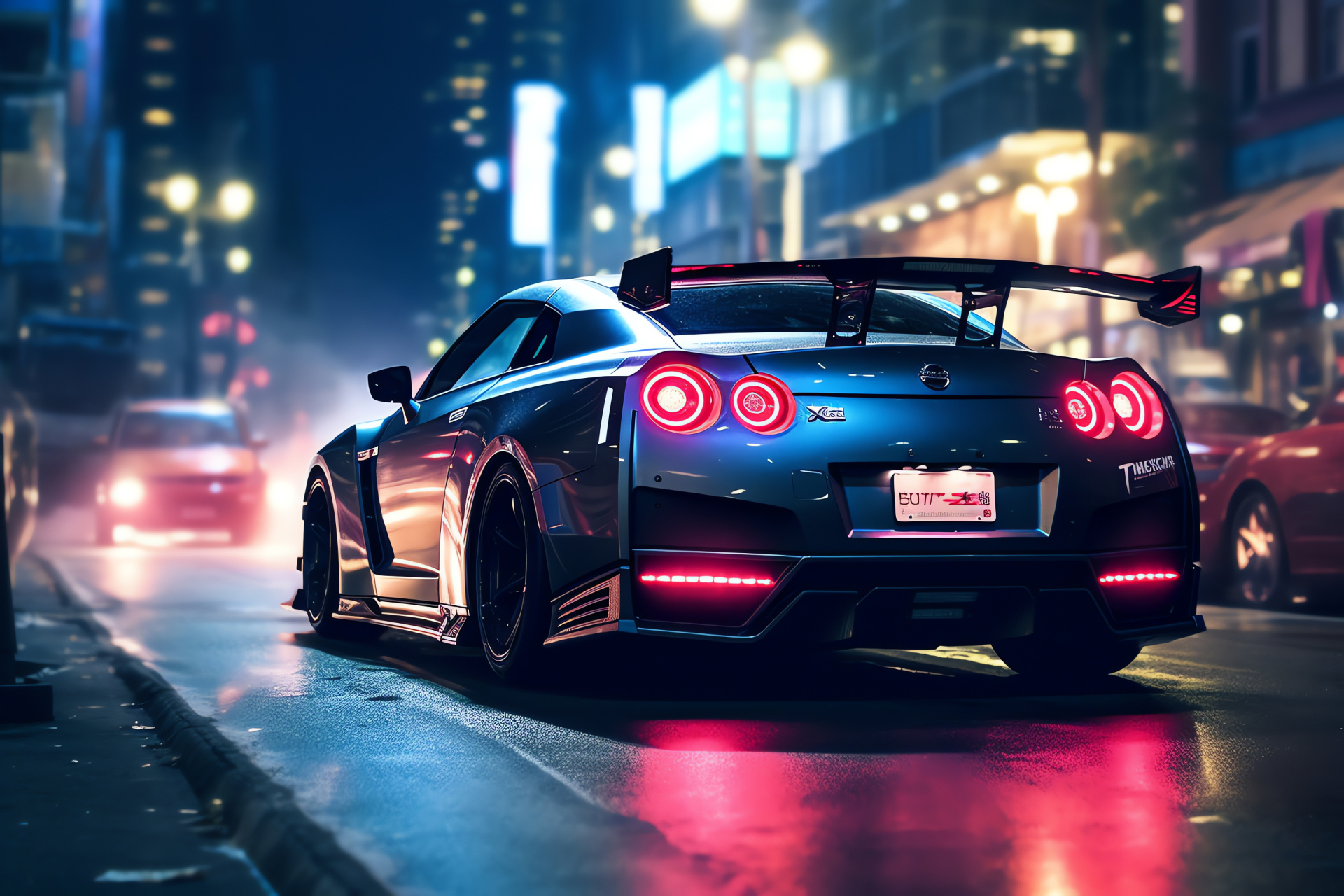 Nissan GT-R Nismo in Tokyo, Urban drift, Neon-lit journey, Advanced sports car, City velocity, HD Desktop Image