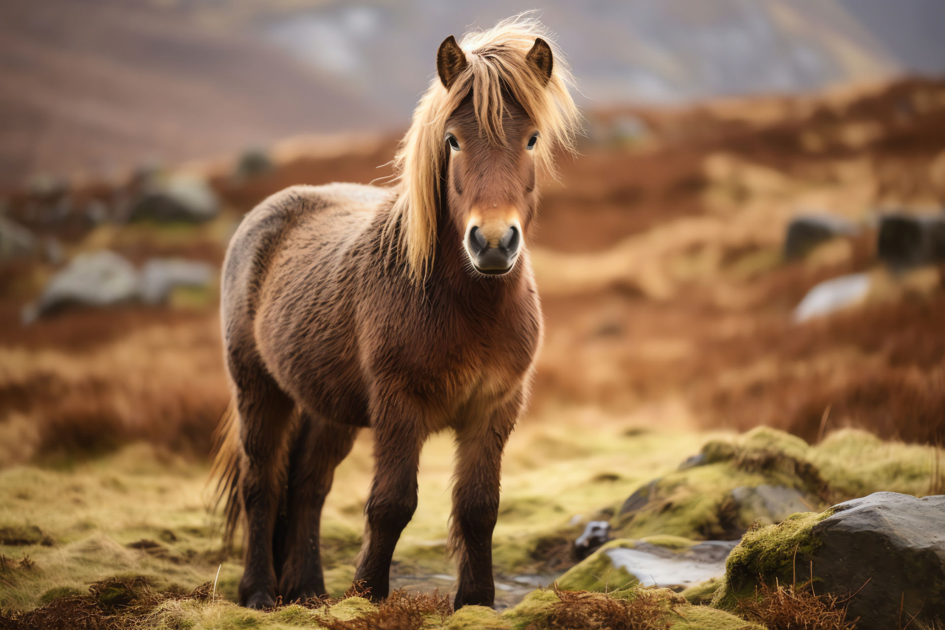 Highland Pony, Scottish wildlife, Feral horse, Hardy equine breed, Moorland habitat, HD Desktop Wallpaper