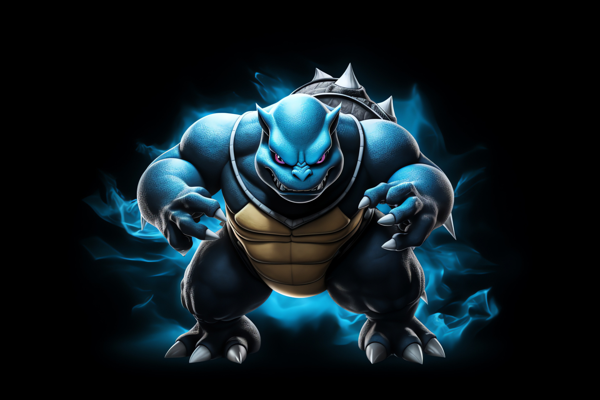 Blastoise's intimidating glare, Kanto powerhouse, retractable cannons, sturdy carapace, oceanic power, HD Desktop Wallpaper