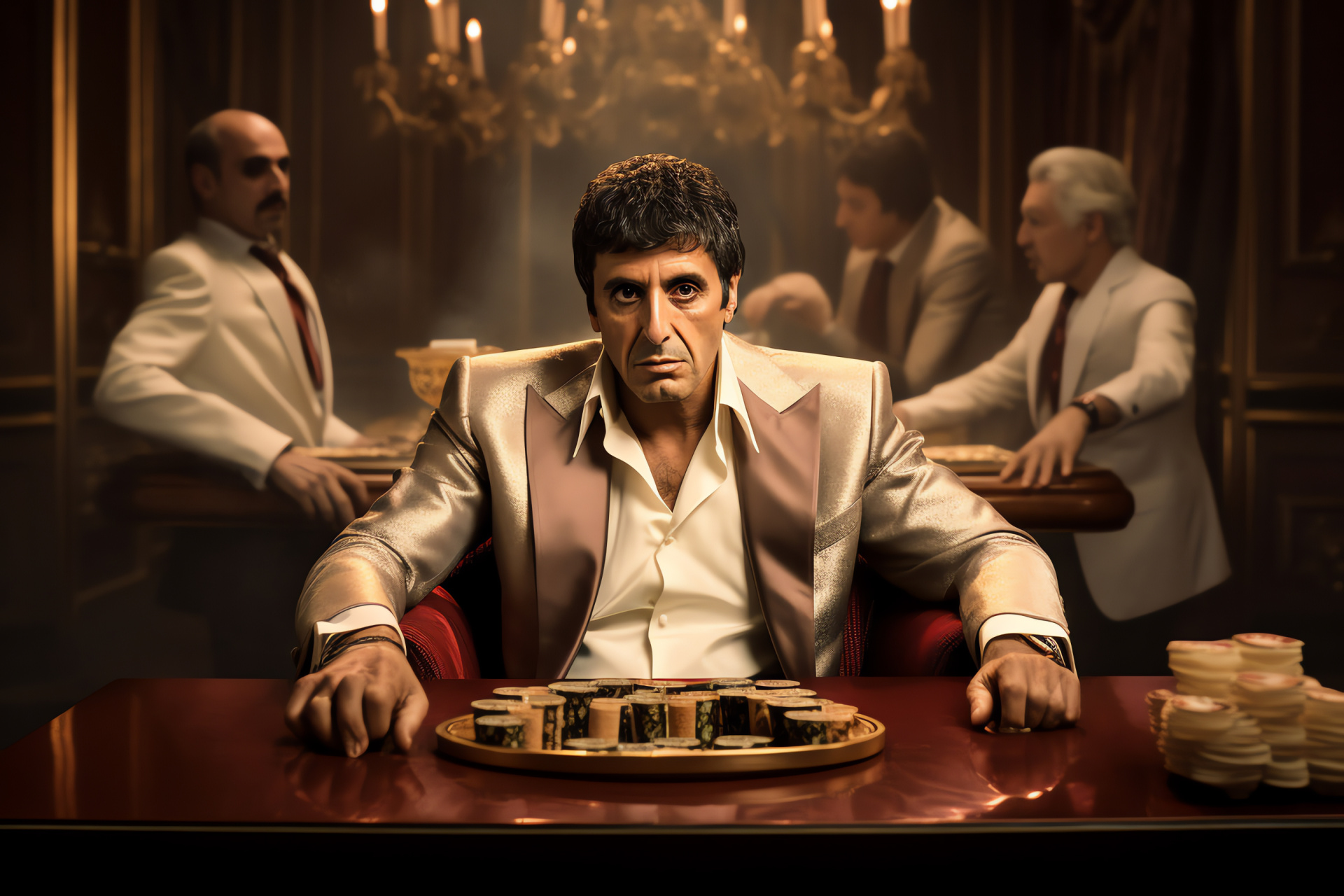 Tony Montana gameplay, Scarface scene, Luxury leisure, Strategy tactics, Affluent participants, HD Desktop Wallpaper