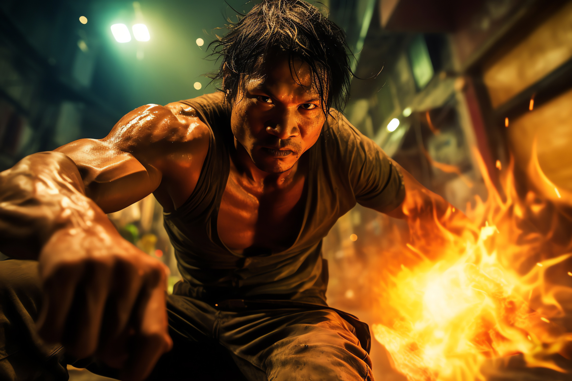 Muay Thai cinema, Bangkok action scene, Ong Bak sequence, Thai boxer Tony Jaa, Dynamic martial arts, HD Desktop Image