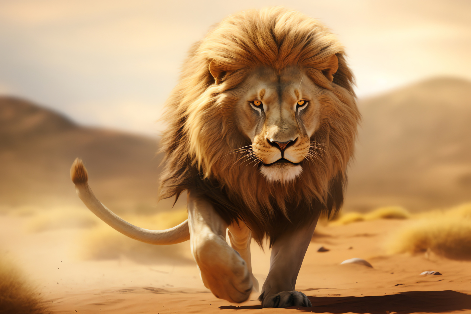 Aslan's desert quest, Narnian universe, Adventure lands, Lone lion journey, Sun-drenched vistas, HD Desktop Wallpaper