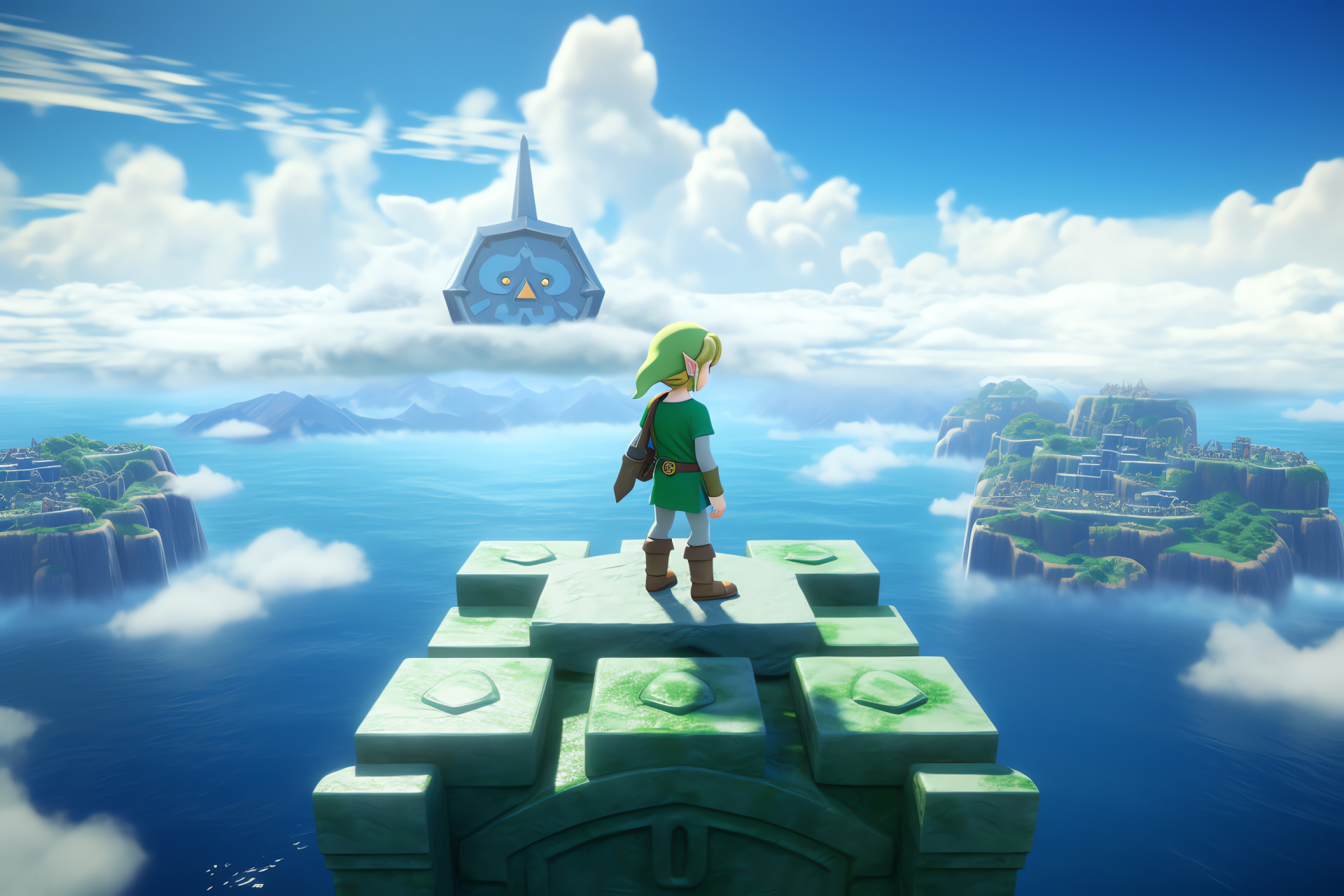 Toon Link character, Tower of the Gods location, Cel-shaded graphic style, Sea-faring adventures, Legendary hero depiction, HD Desktop Image
