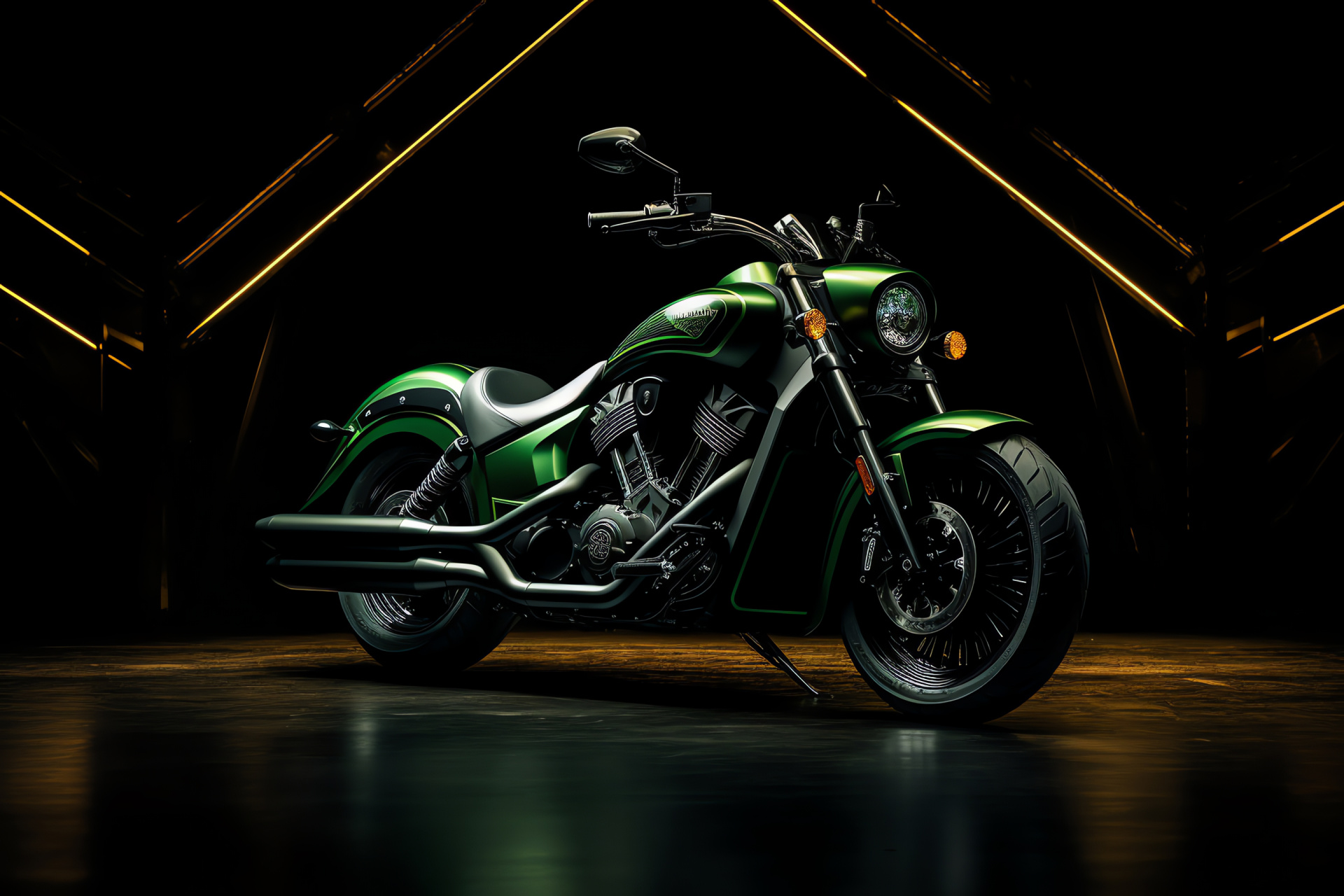 Victory Motorcycles make, Gunner model, Motorbike performance, Green paint finish, Black backdrop, HD Desktop Image