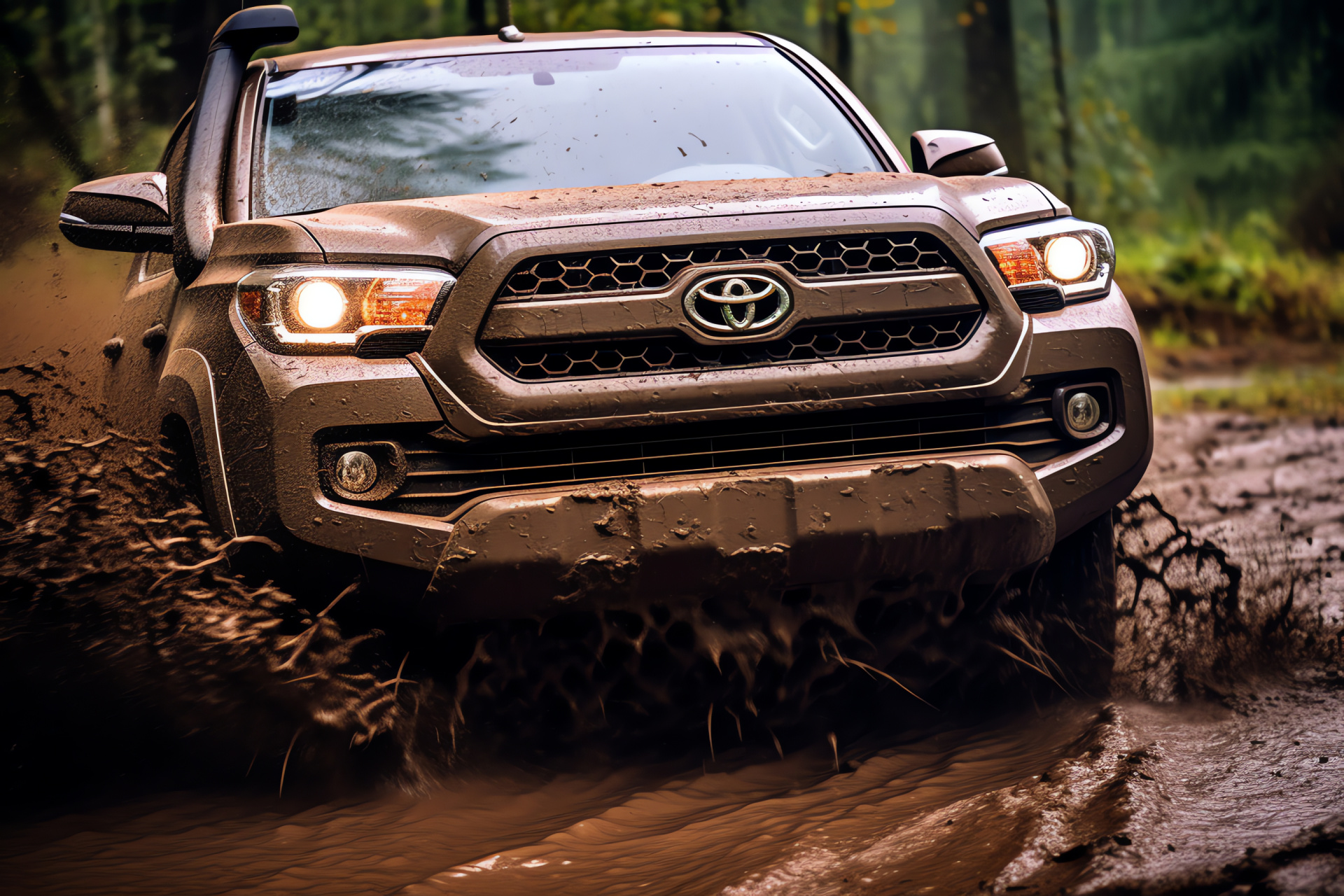 Toyota TRD Pro Hilux, Off-road prowess, Dirt track adventure, Tough bumper design, Muddy challenge, HD Desktop Image