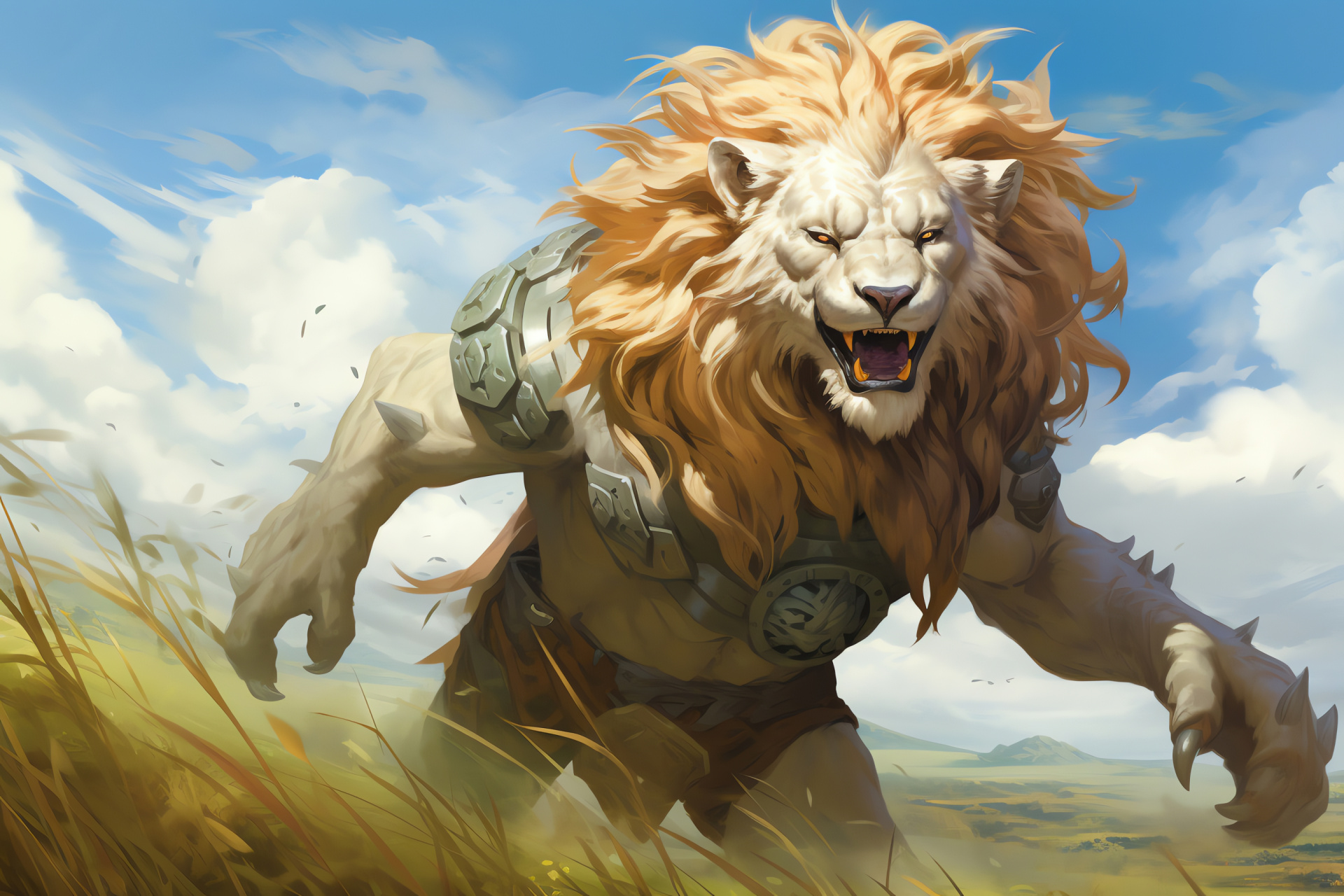 MTG noble, Ajani Goldmane, Leonine mystic, Tranquil terrain, Regal demeanor, HD Desktop Wallpaper