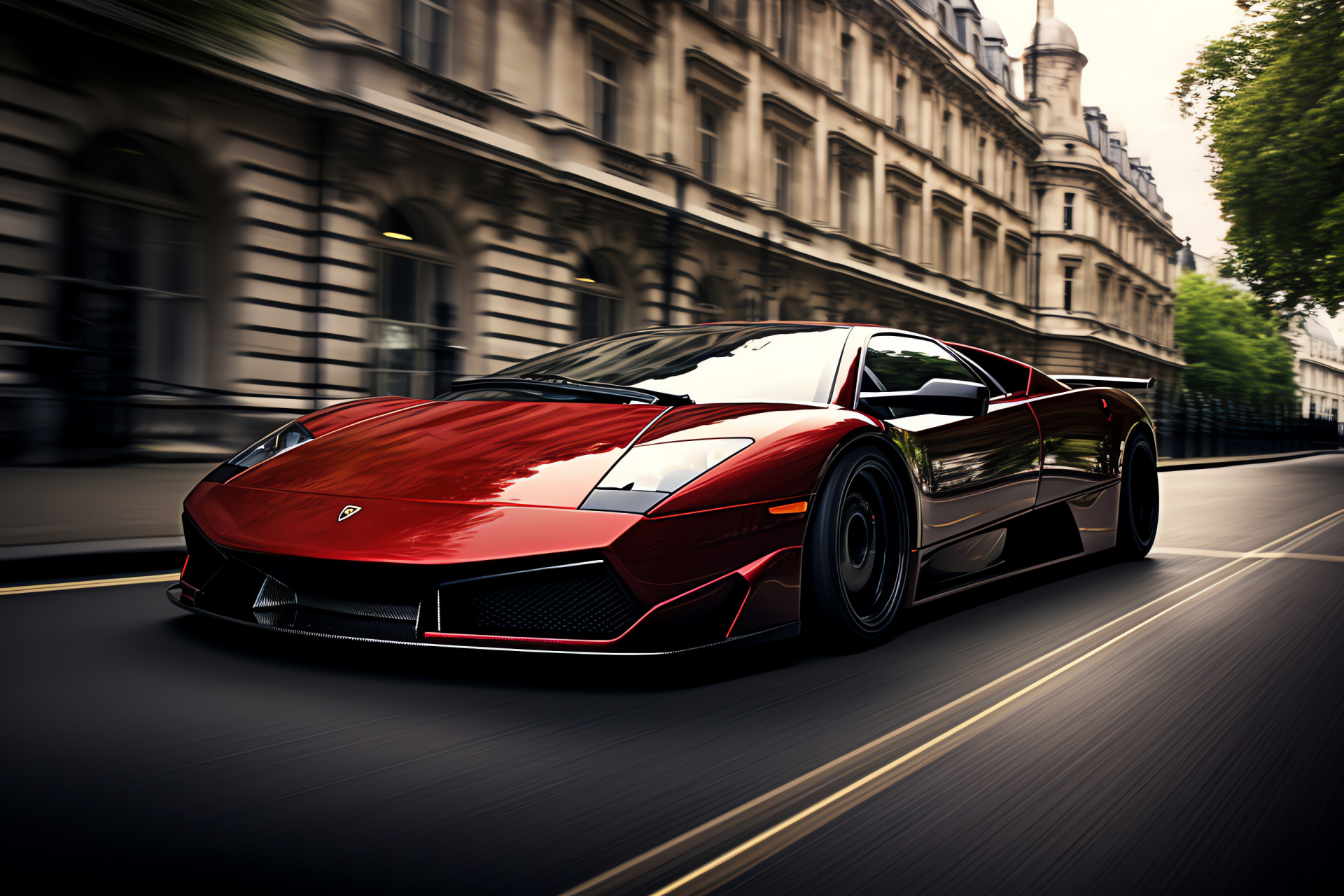 Lamborghini Murcielago, London landmarks, SuperVeloce dominance, British cultural backdrop, Spectacular automotive design, HD Desktop Wallpaper