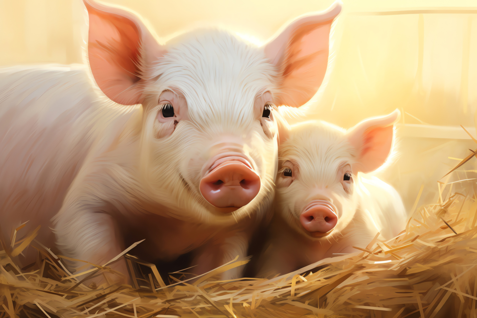 Swine expression, Sow motherly look, Brown pig coat, Farmyard serenity, Porcine offspring, HD Desktop Image