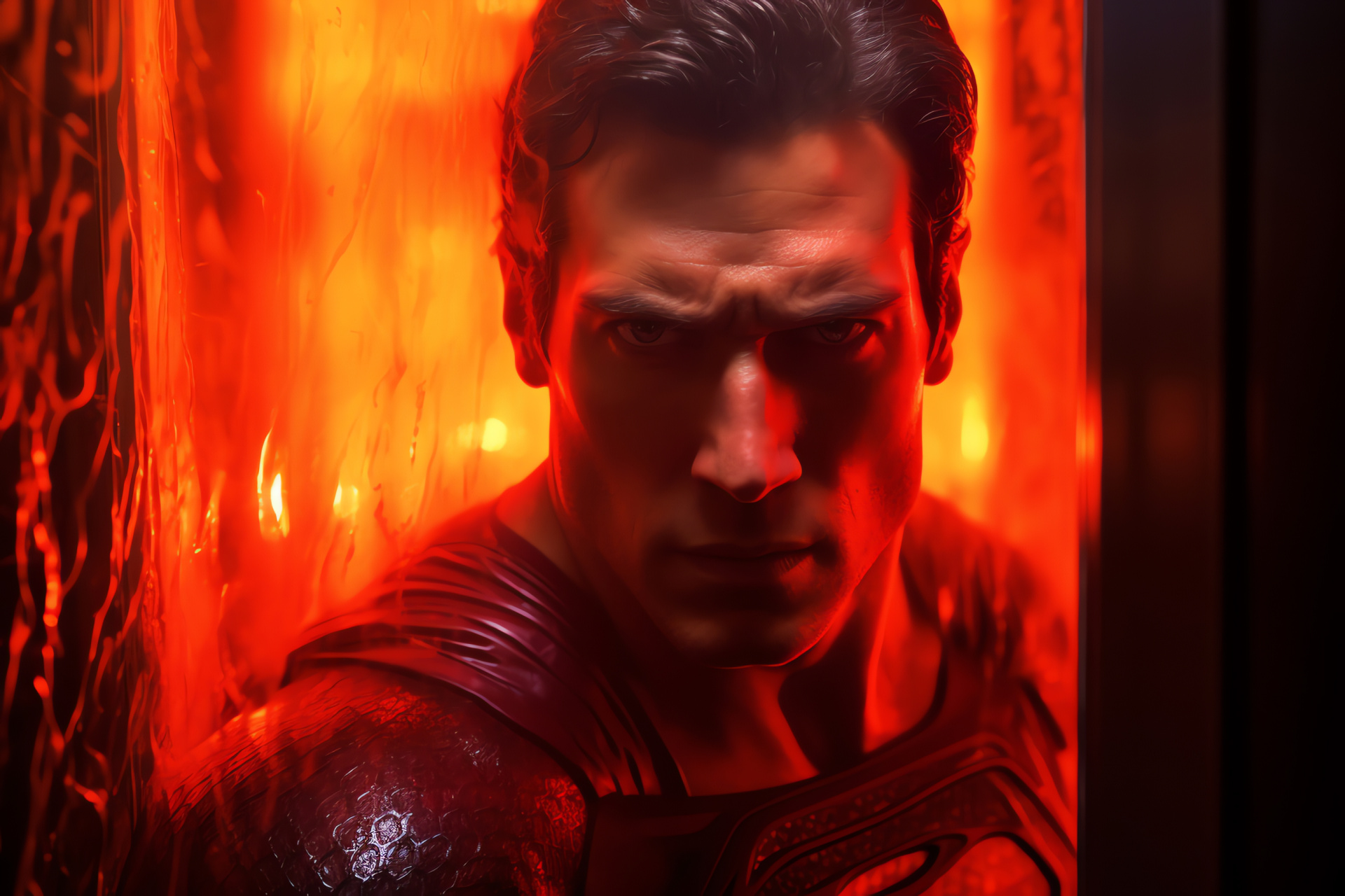 Kryptonian superhero, Fortress of Solitude, Superpower showcase, Intense superhero glare, Steel entry, HD Desktop Wallpaper