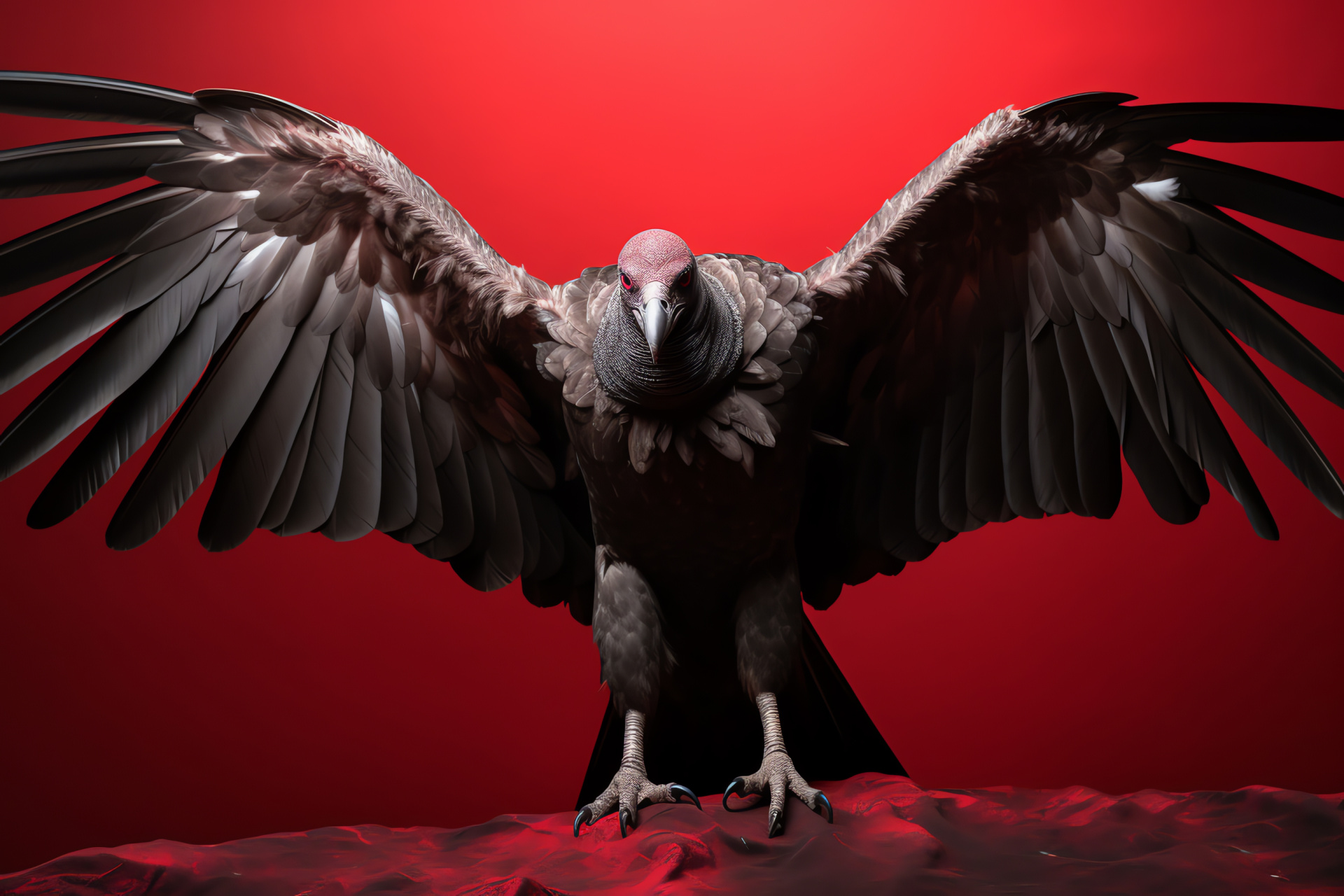 Bird of prey, Scavenger feather pattern, Vulture in flight, Monochrome background, Aerial hunter, HD Desktop Image