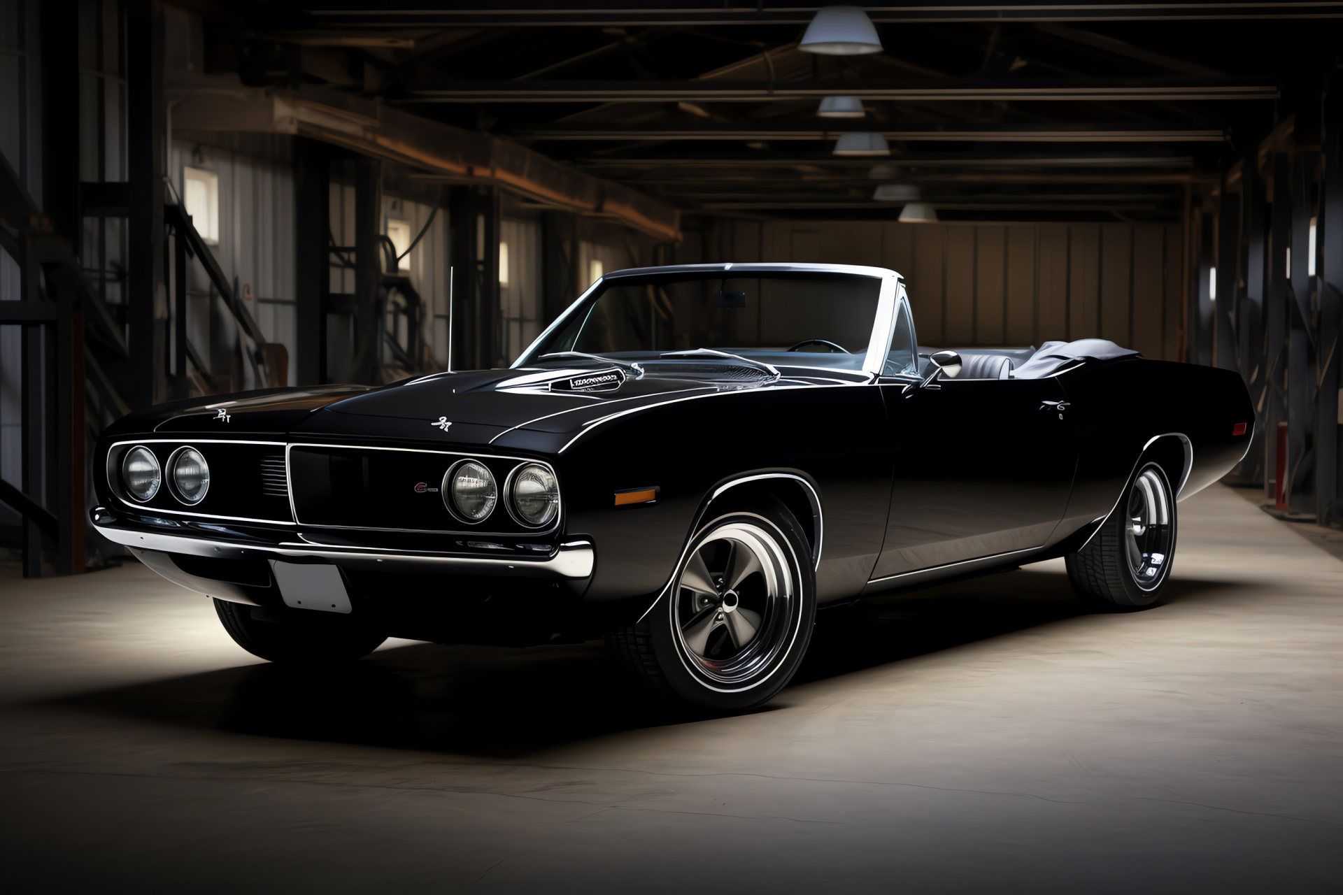 Plymouth Barracuda Classic, Convertible sophistication, Pristine garage setting, High-gloss paint, Luxury heritage, HD Desktop Wallpaper