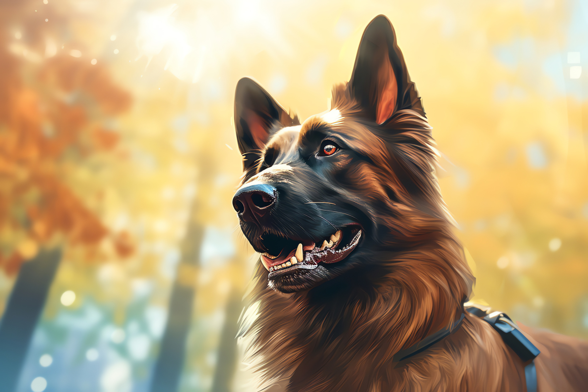 Belgian Tervuren guardian, Police service dog, Mahogany coat, Silky fur animal, Brown eyes, HD Desktop Image