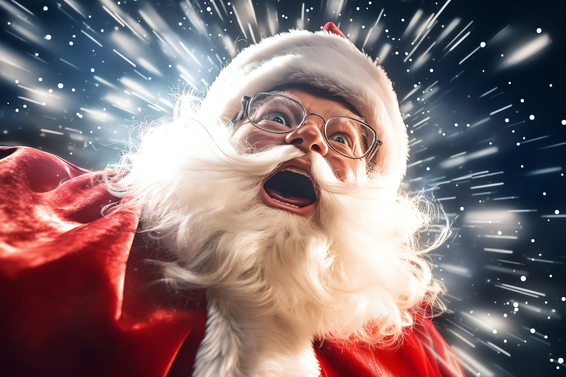 Winter sleigher, nocturnal expanse, scarlet cap, fluffy moustache, celestial sparkles, HD Desktop Wallpaper