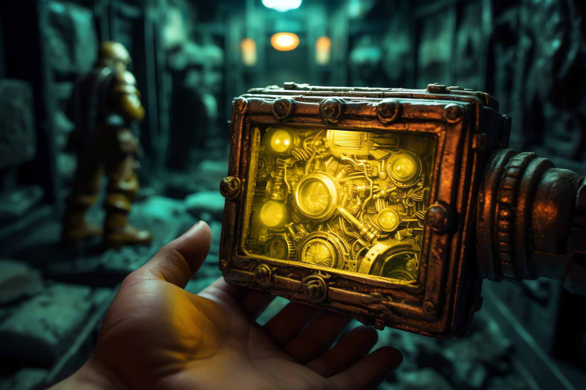 Explorer's Pip Boy, Deserted game shelter, Lone gaming quest, Quest for treasure, History laden interiors, HD Desktop Wallpaper