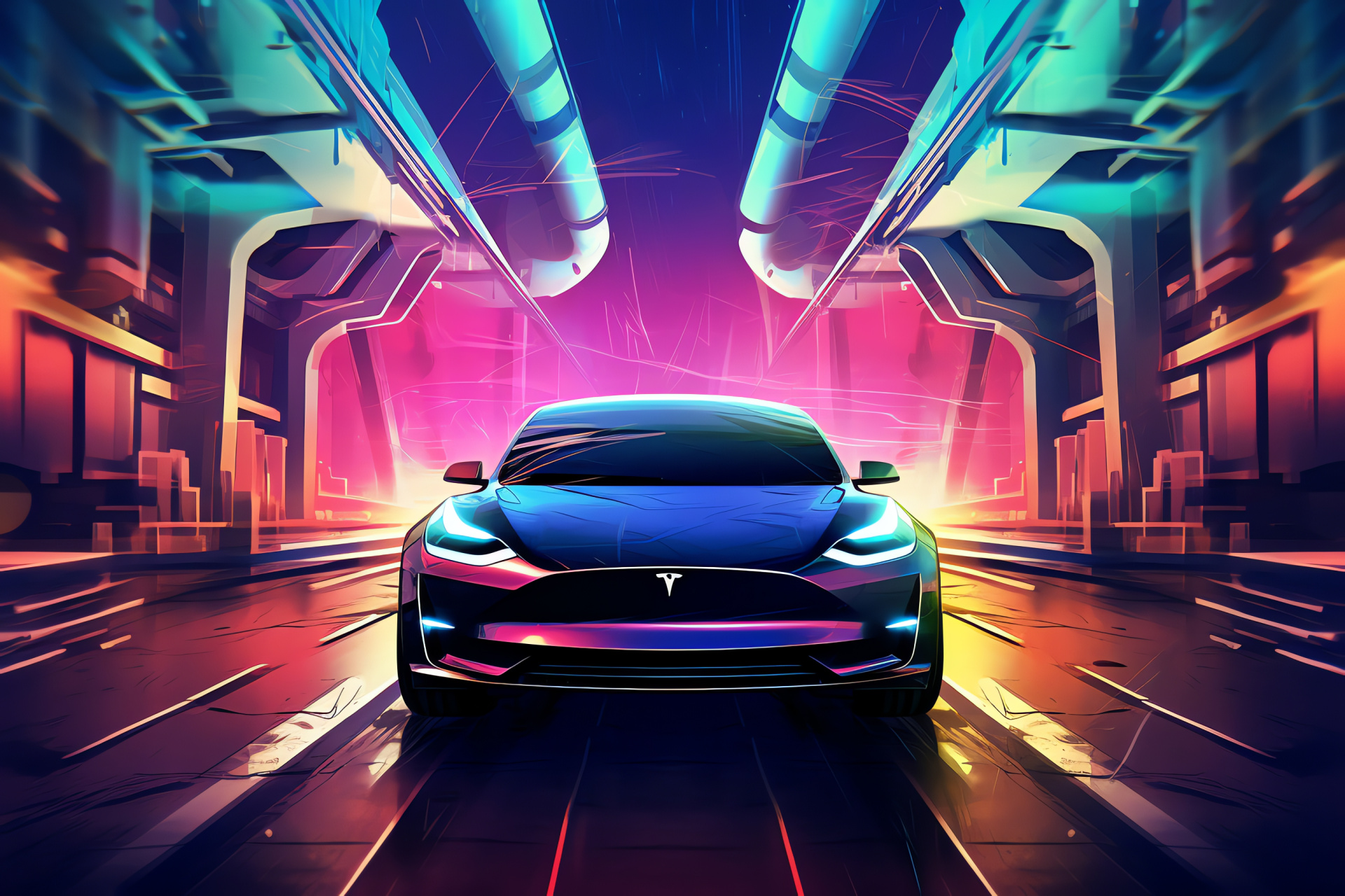 Tesla Model Y, Charging station, Green city infrastructure, Electric crossover, Eco-friendly vehicle, HD Desktop Wallpaper