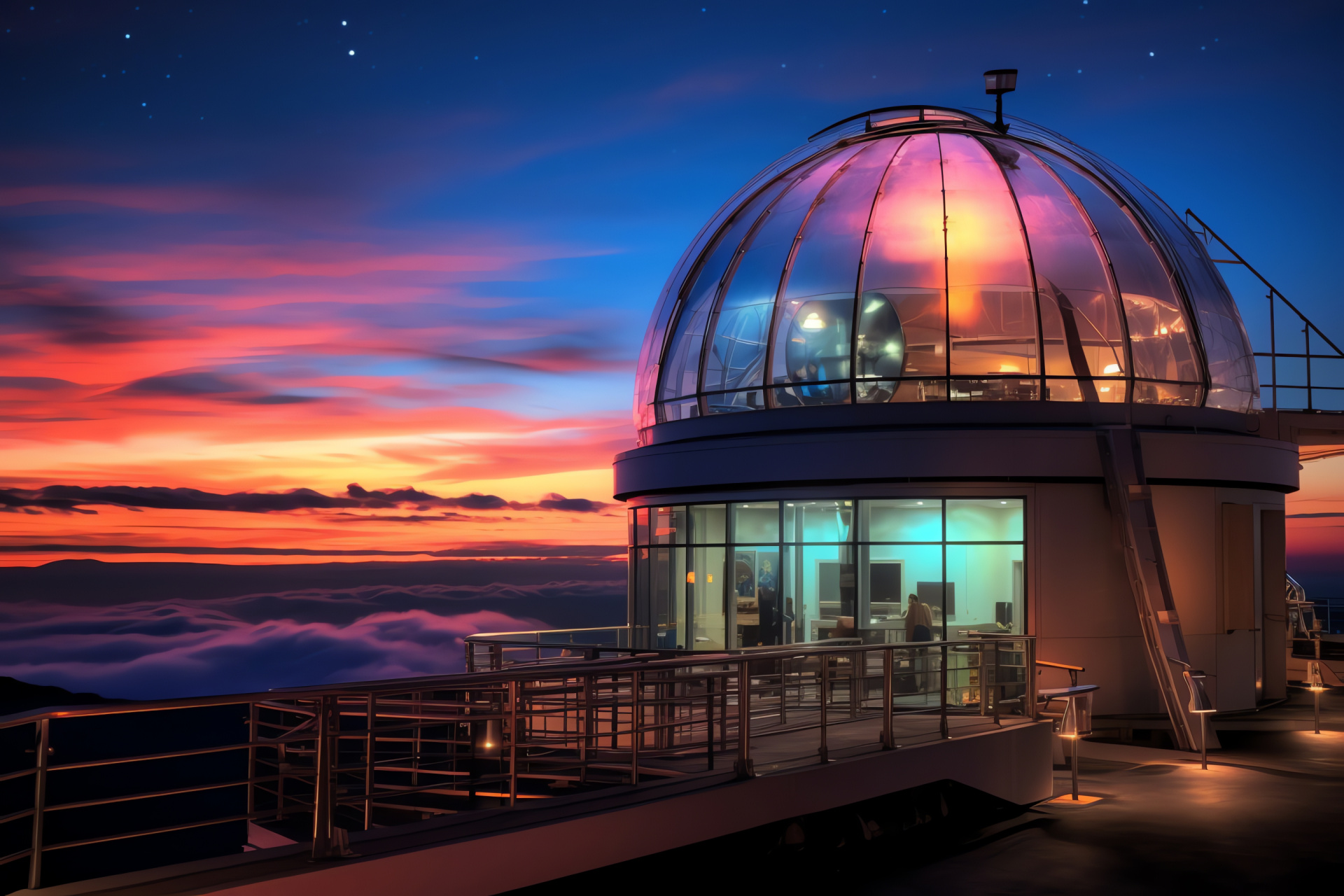 TMT Observatory, Darkening skies, Celestial concert, Evening tints, Neon brightness, HD Desktop Image