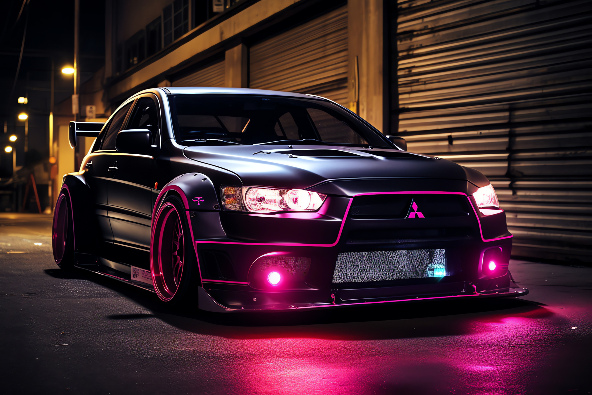 Evo lifestyle, Mitsubishi modified, Urban exploration, Evening auto events, Cityscape glows, HD Desktop Image