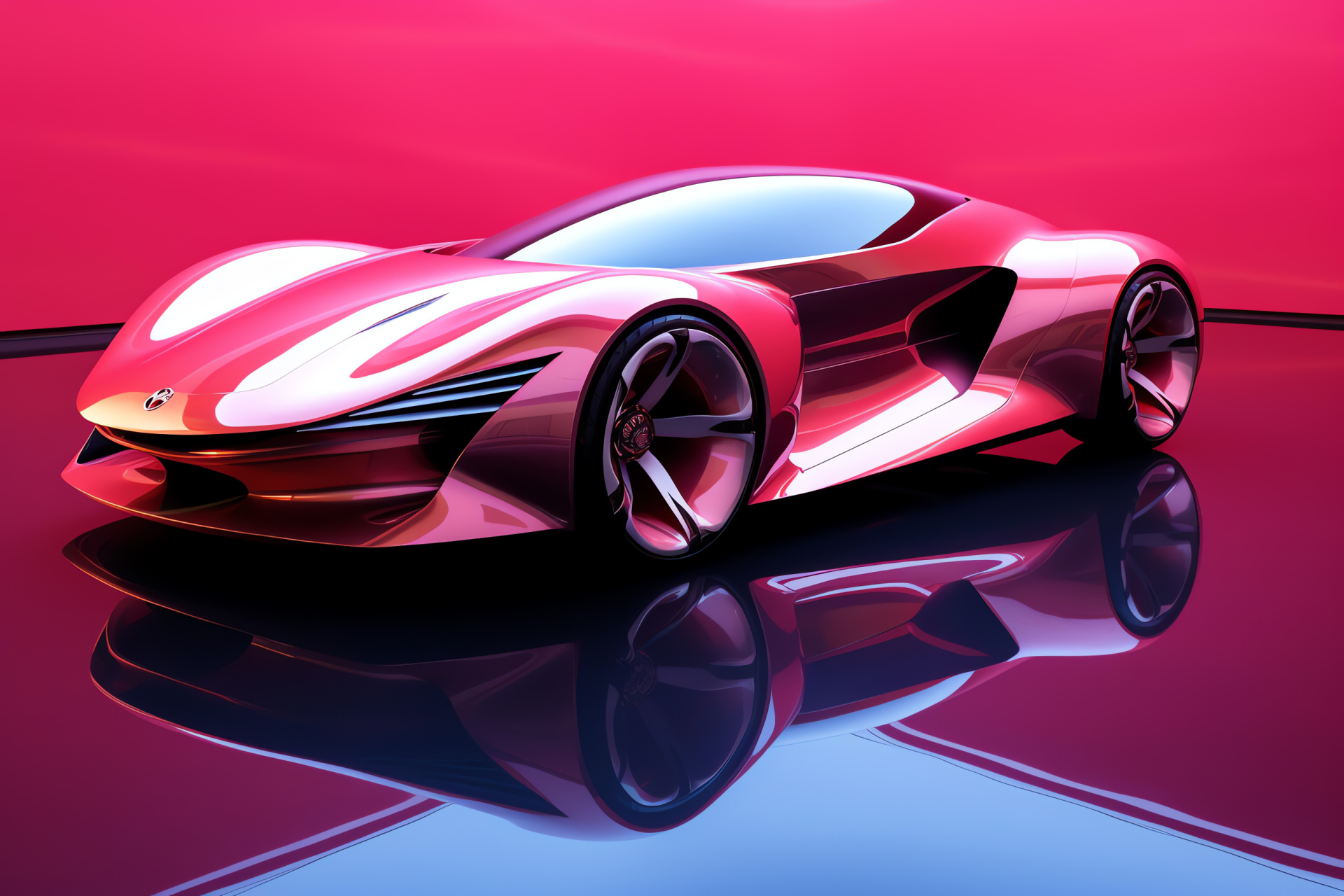 Futuristic Auto Pink Cars, Conceptual vehicle, Overhead perspective, Solid vermilion hue, HD Desktop Image