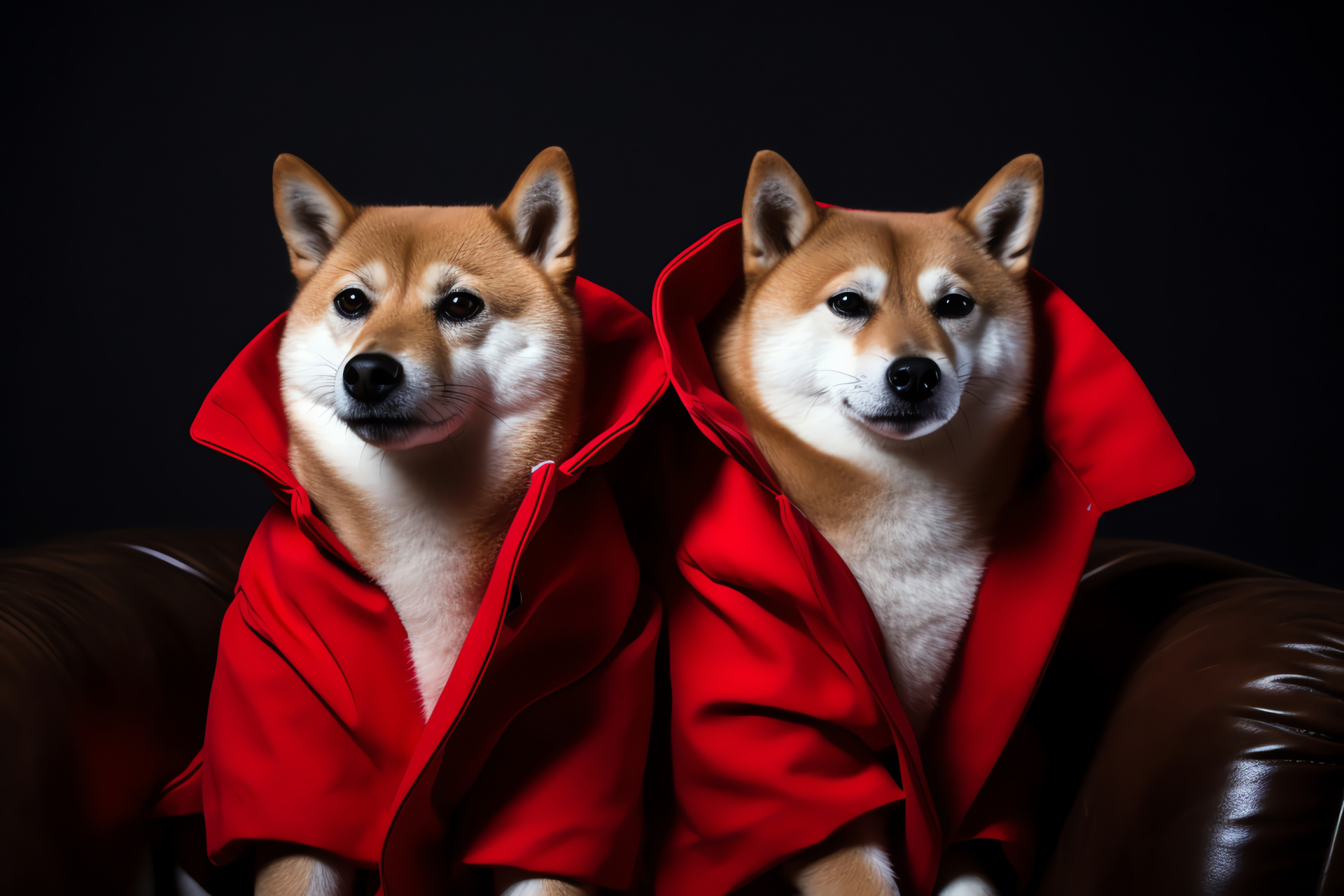 Shiba Inu dog breed, Proudly posed canine, Depth-filled plain backdrop, Dimensional Shiba Inu, Red-coated Japanese dog, HD Desktop Image