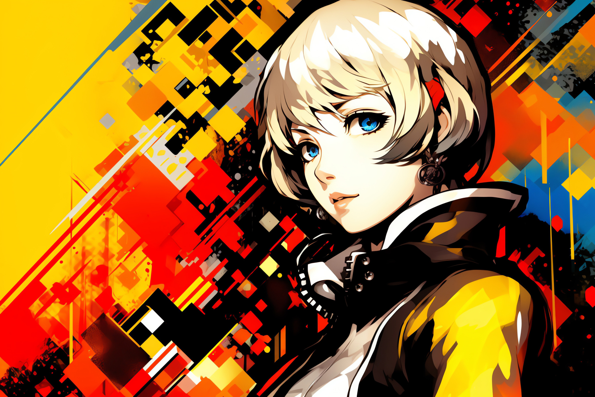 Persona 4 Golden Vita graphic, Aigis embodiment, Multihued setting, Roseate shade, Amethyst tone, HD Desktop Image