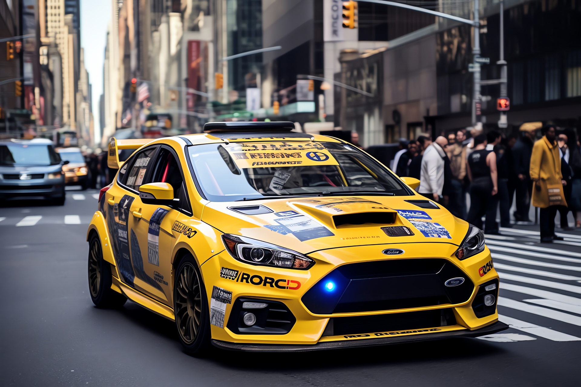 Racing heart of NYC, Ford and Subaru synergy, Metropolitan speeding grounds, NY urban road challenge, Taxi-lined avenues, HD Desktop Wallpaper