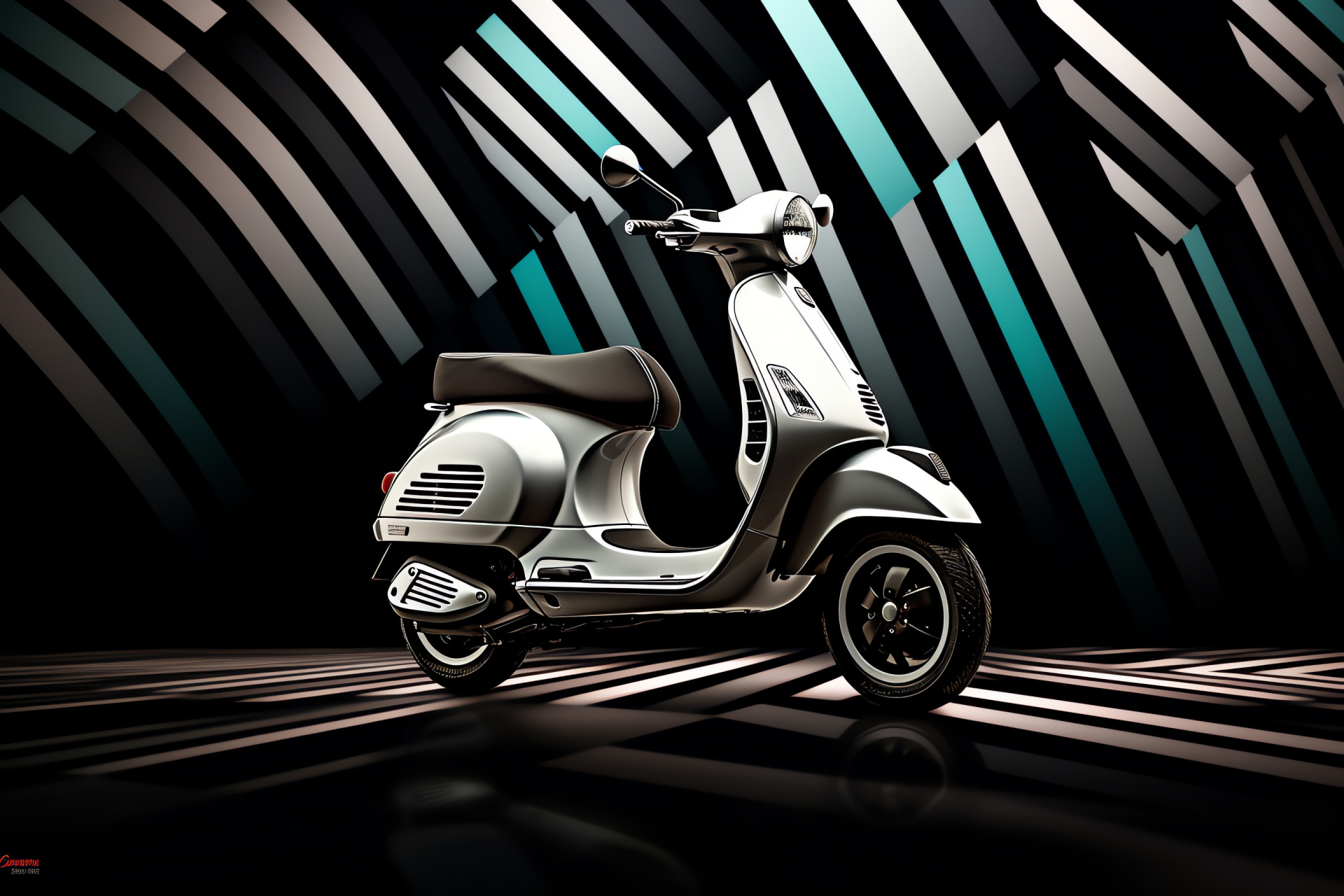 Vespa GTS Super Tech, Italian design, Two-tone scooter, Geometric patterns, European aesthetics, HD Desktop Image