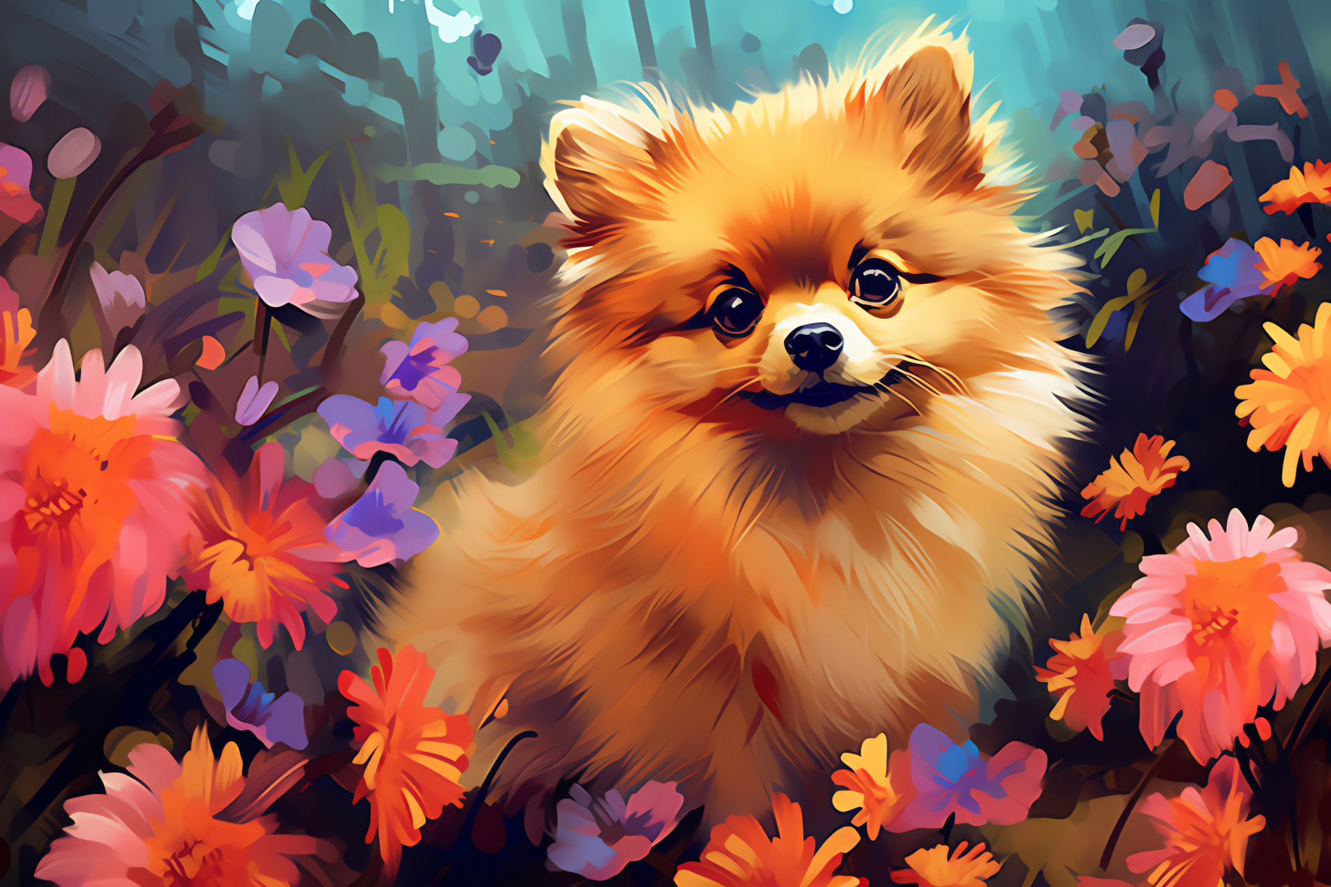 Pomeranian puppy, toy dog breed, bold character, expressive face, curious nature, HD Desktop Image