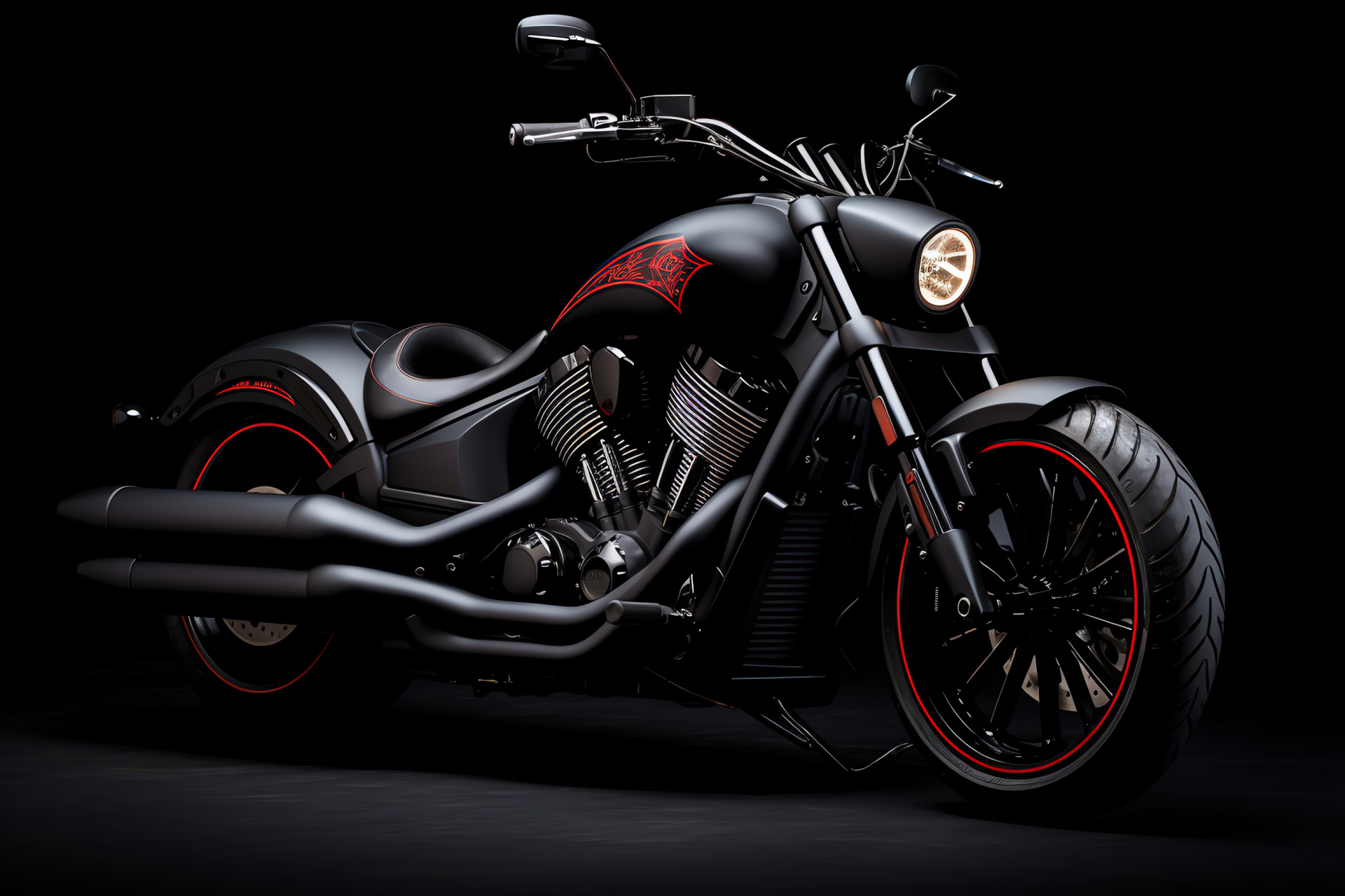 Victory Vegas 8-Ball Bike, Classic motorcycle form, Blacked-out design, Asphalt match, Pure black scene, HD Desktop Image